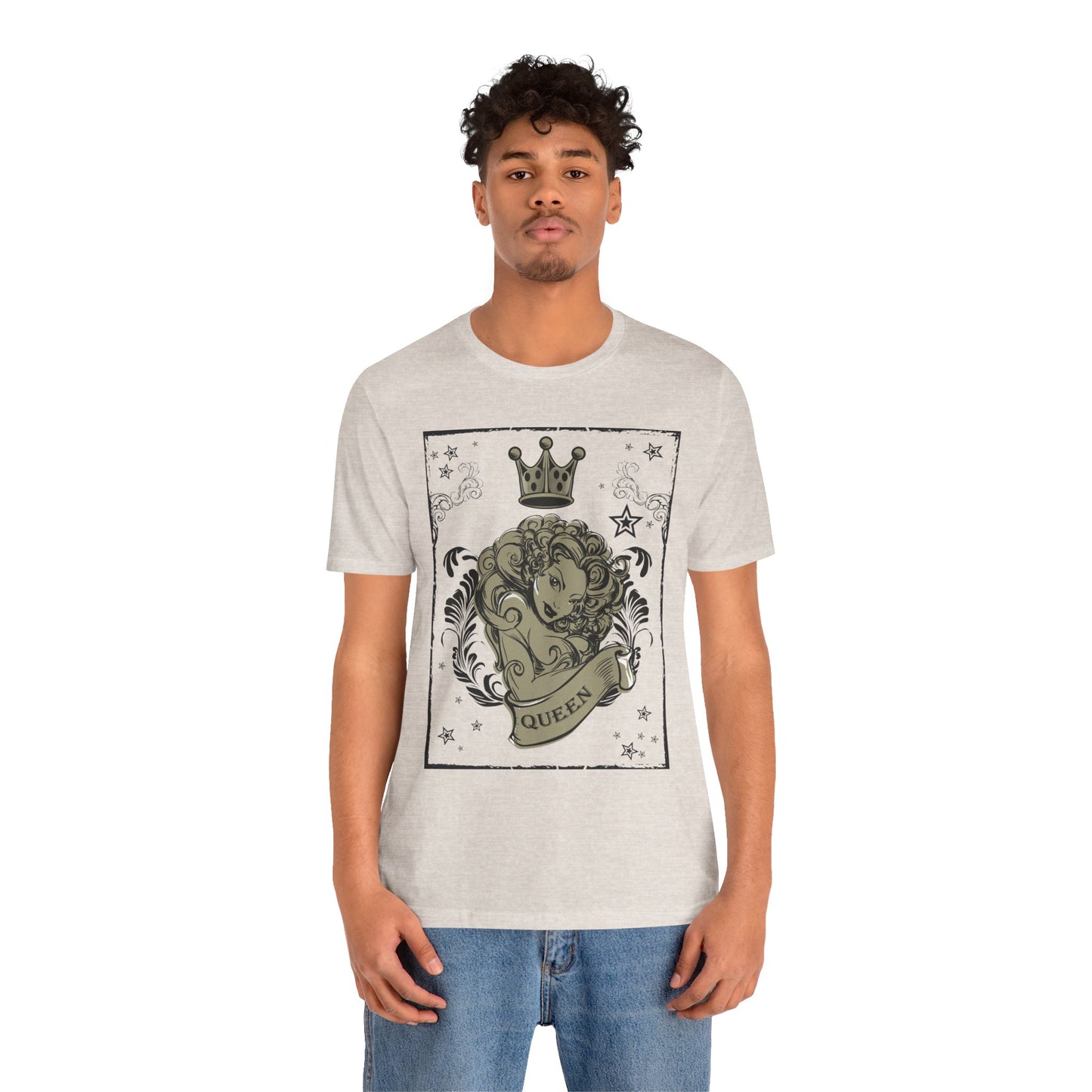 Crown Face Portrait Graphic Tee Vintage Floral Illustration Rock Band T-Shirt