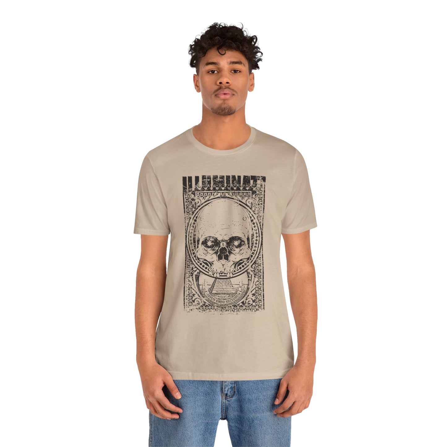 Skull Circle Graphic T-Shirt Vintage Etching Illustration Art Design Tee A-9