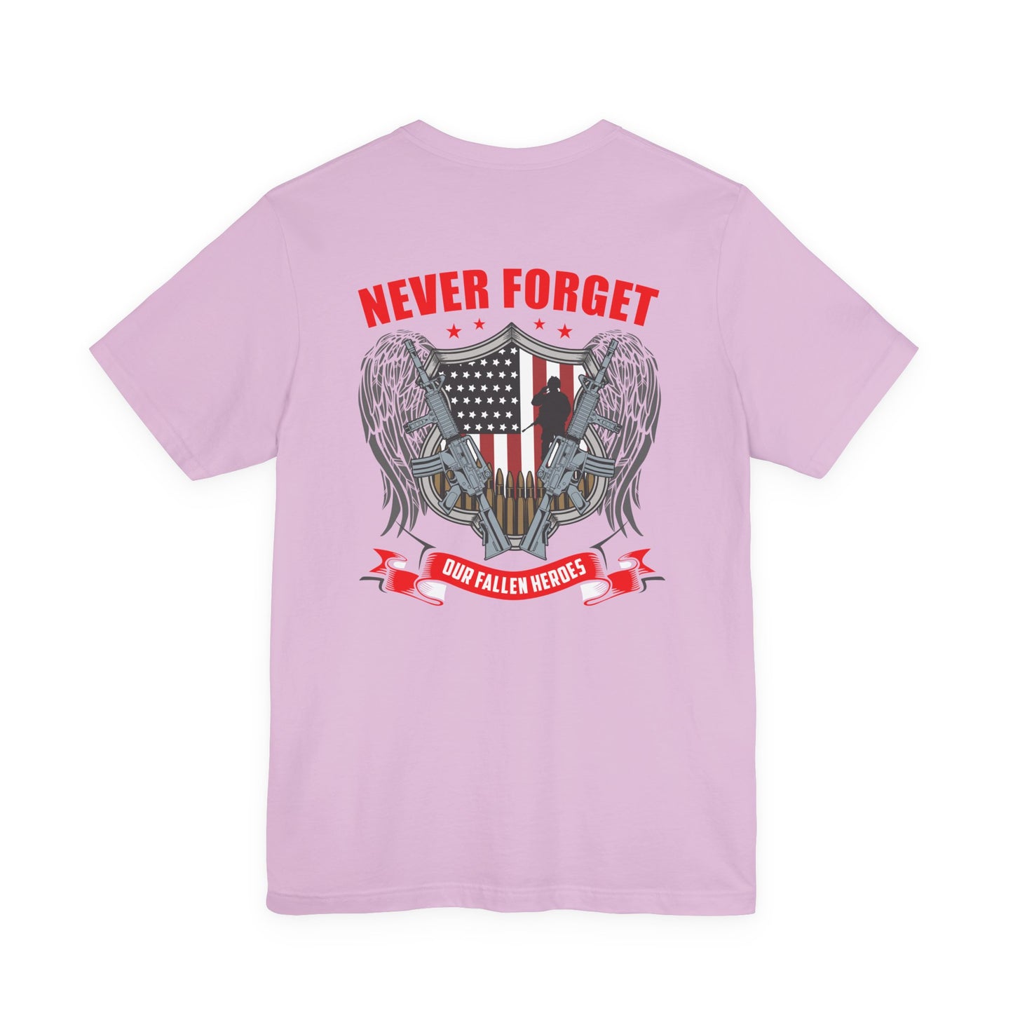 Never Forget Our Fallen Heroes T-Shirt American Flag Shield Eagles Unisex Cotton v39