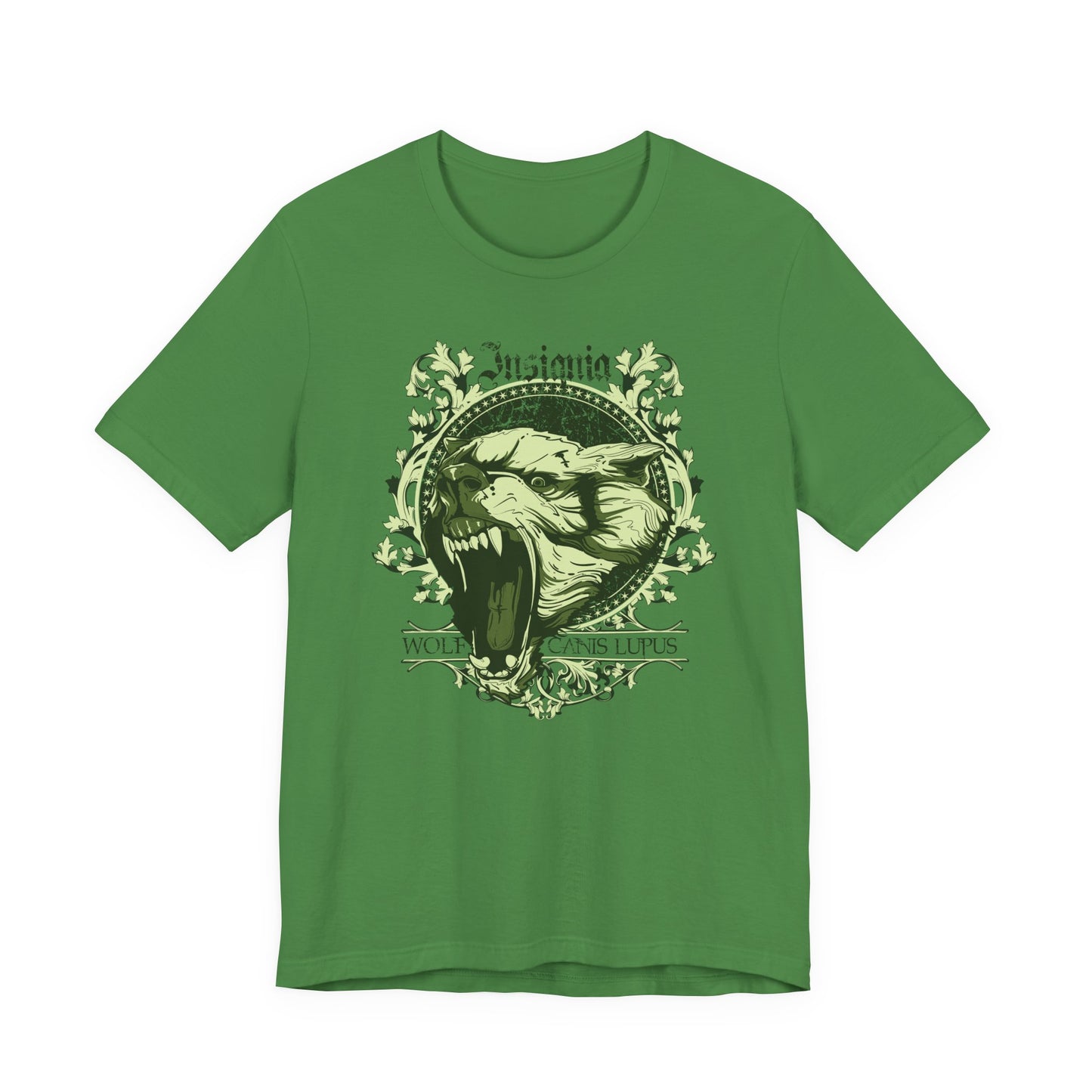 Howling Wolf Skull Tee Gothic Vintage Crest, Green Graphic Shirt Art-54