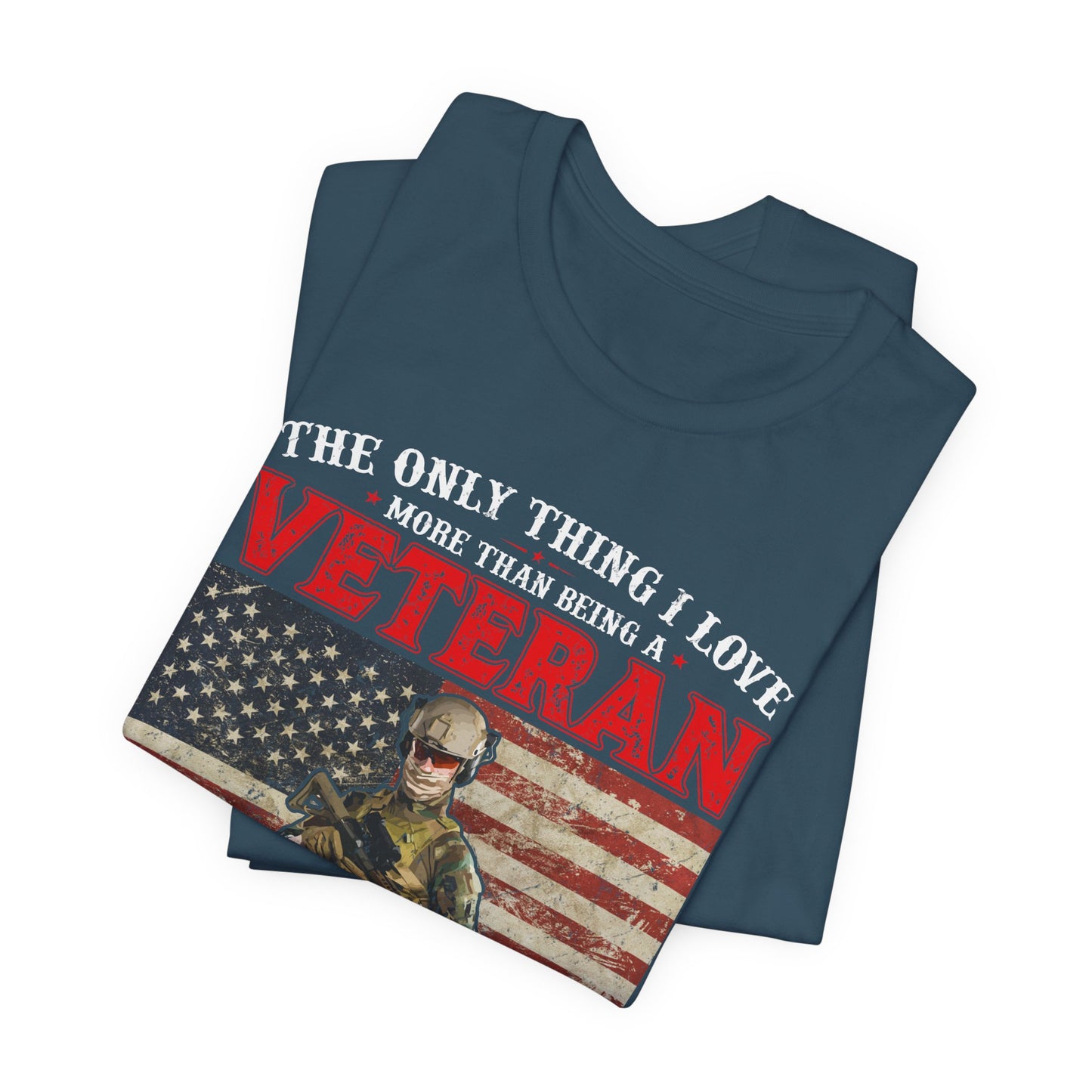 Veteran with American Flag Papa T-Shirt Military Grandpa Unisex Cotton Tee v30