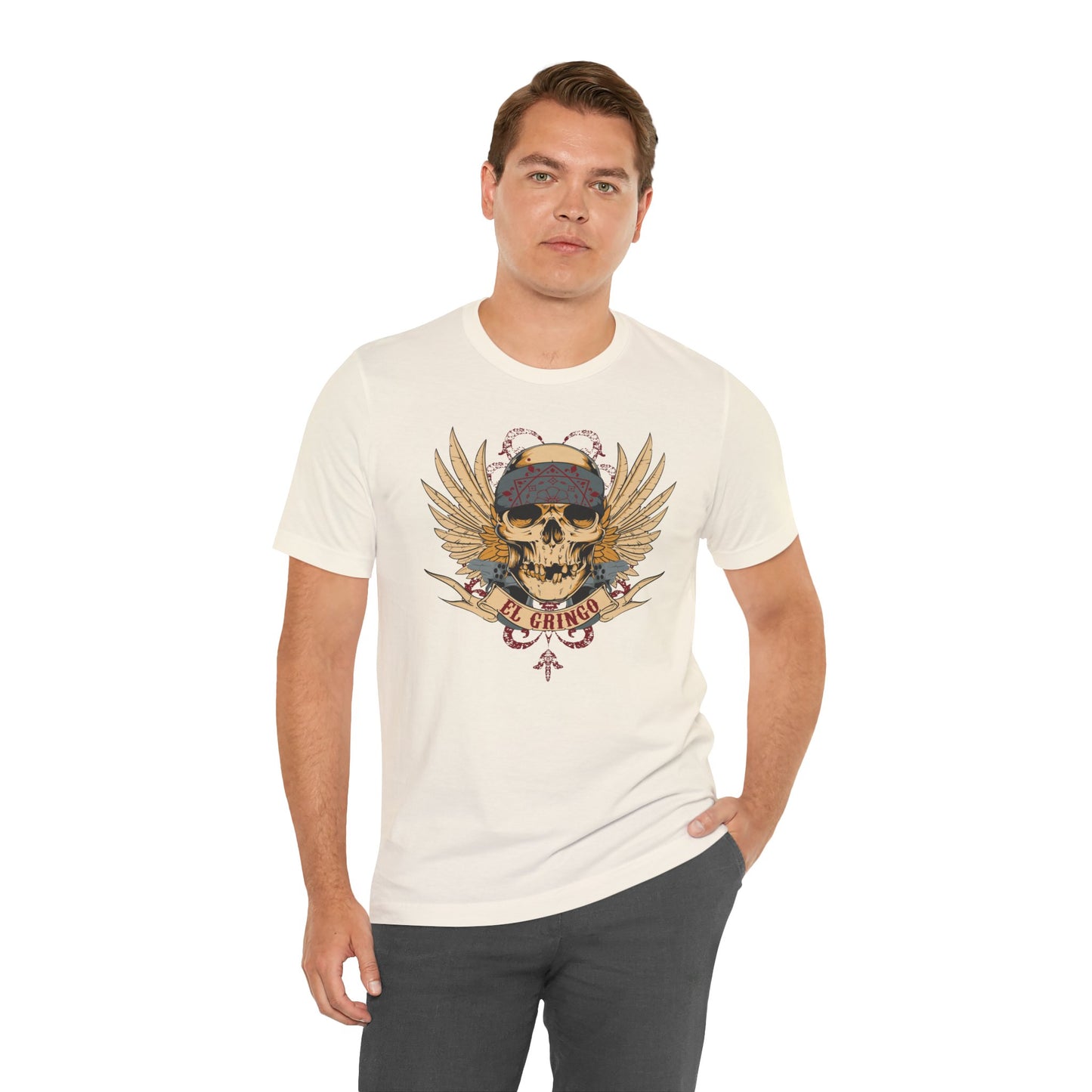 El Gringo Skull with Wings T-Shirt Vintage Tattoo Style Art-53