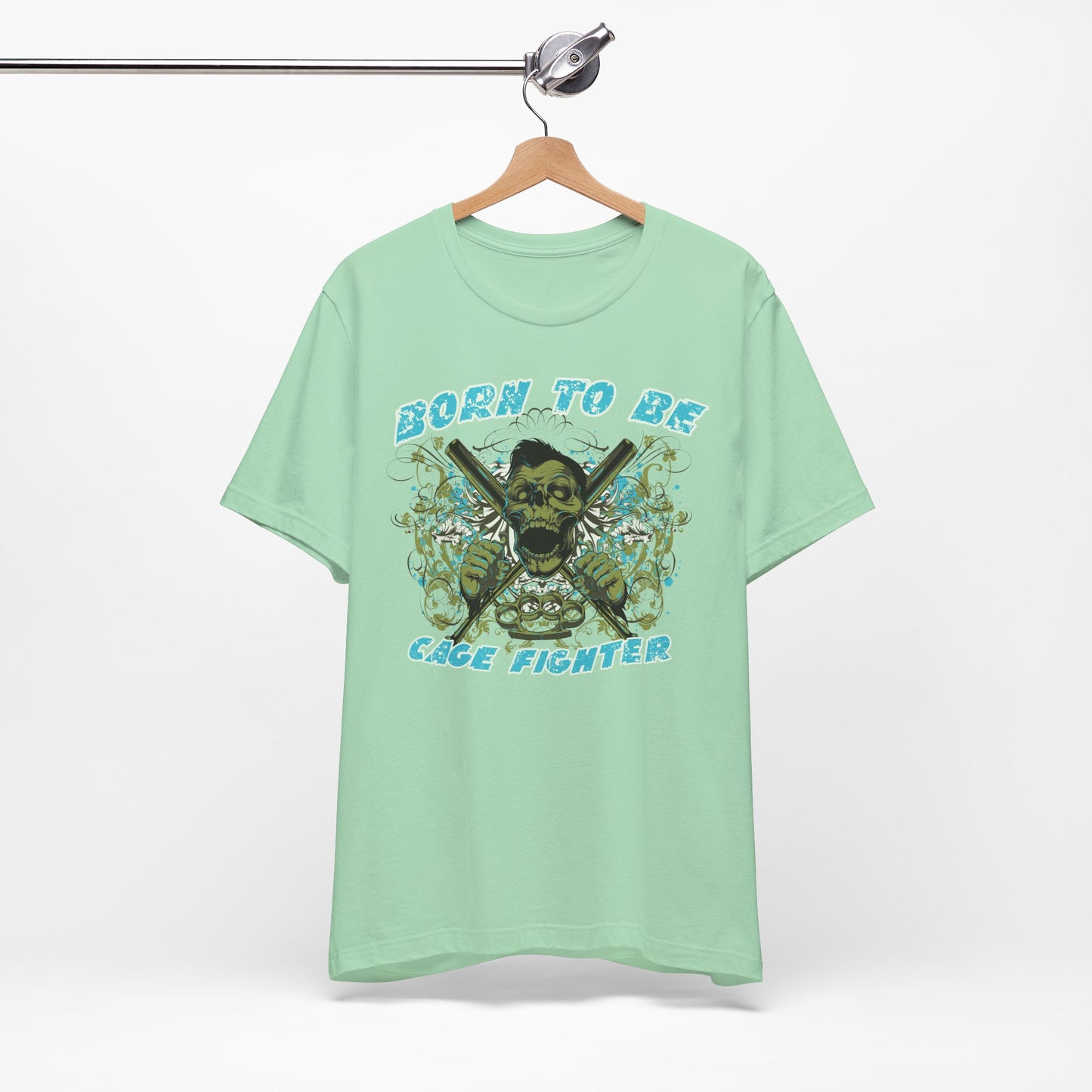 Born To Be Cage Fighter Tee Skull Crossed Knives Graphic T-Shirt