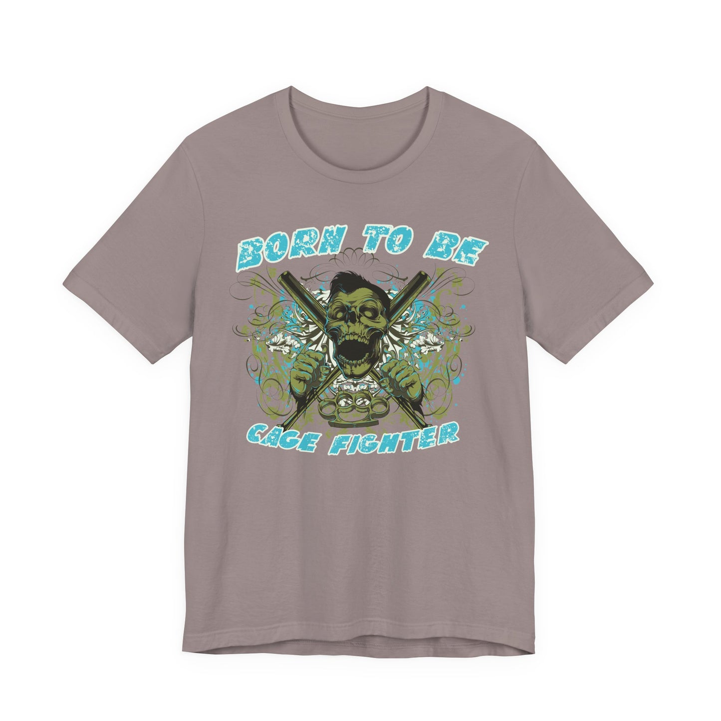 Born To Be Cage Fighter Tee Skull Crossed Knives Graphic T-Shirt