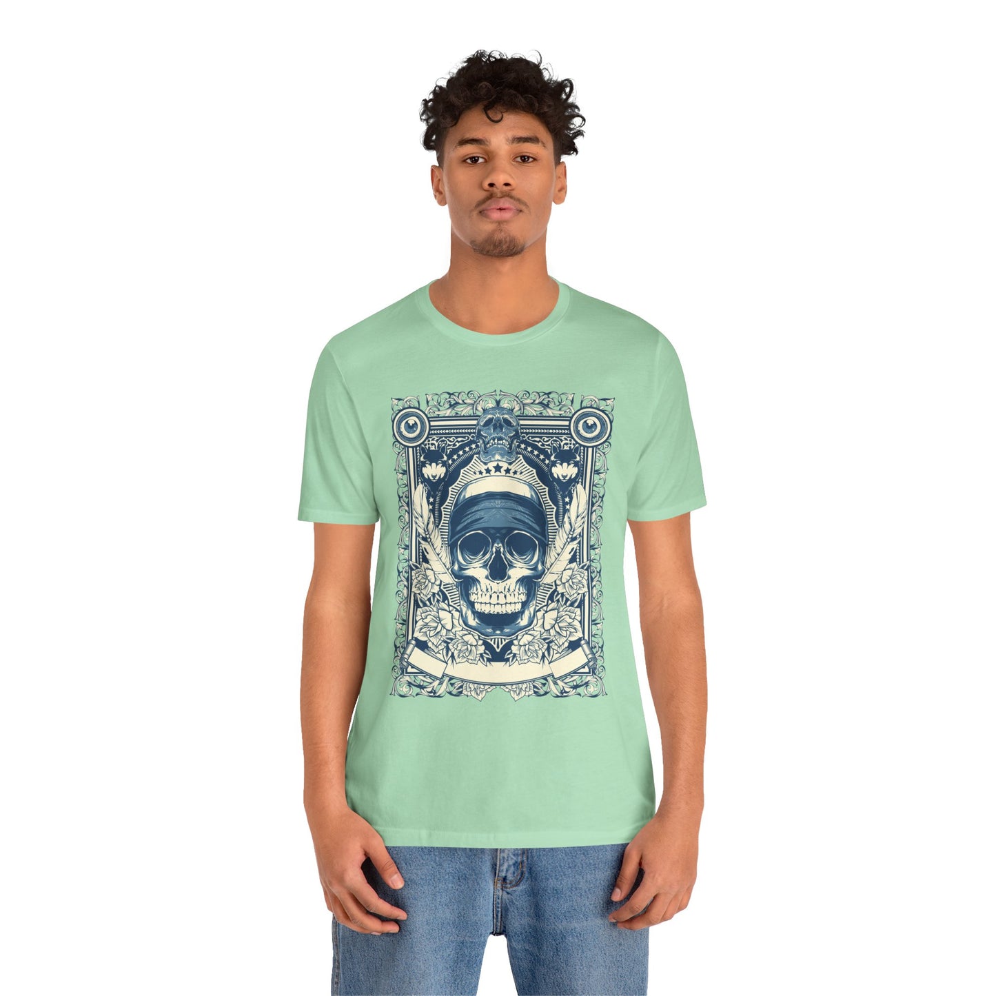 Skull Crown Graphic Tee Vintage Ornate Skull Illustration Rock Band T-Shirt