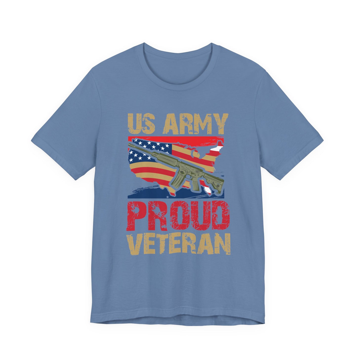 US Army Proud Veteran T-Shirt American Flag Rifle Military Unisex Cotton Tee v17
