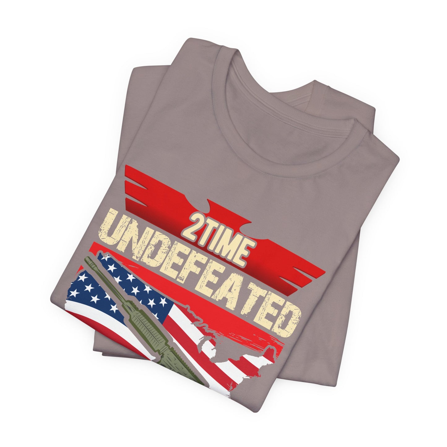 2Time Undefeated World War Champs T-Shirt American Flag Rifle Design Unisex Cotton v15