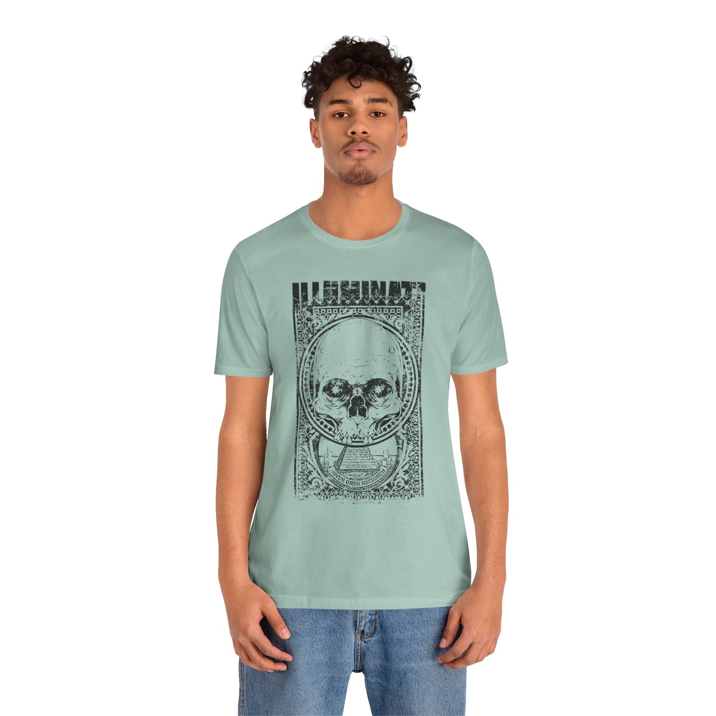 Skull Circle Graphic T-Shirt Vintage Etching Illustration Art Design Tee A-9