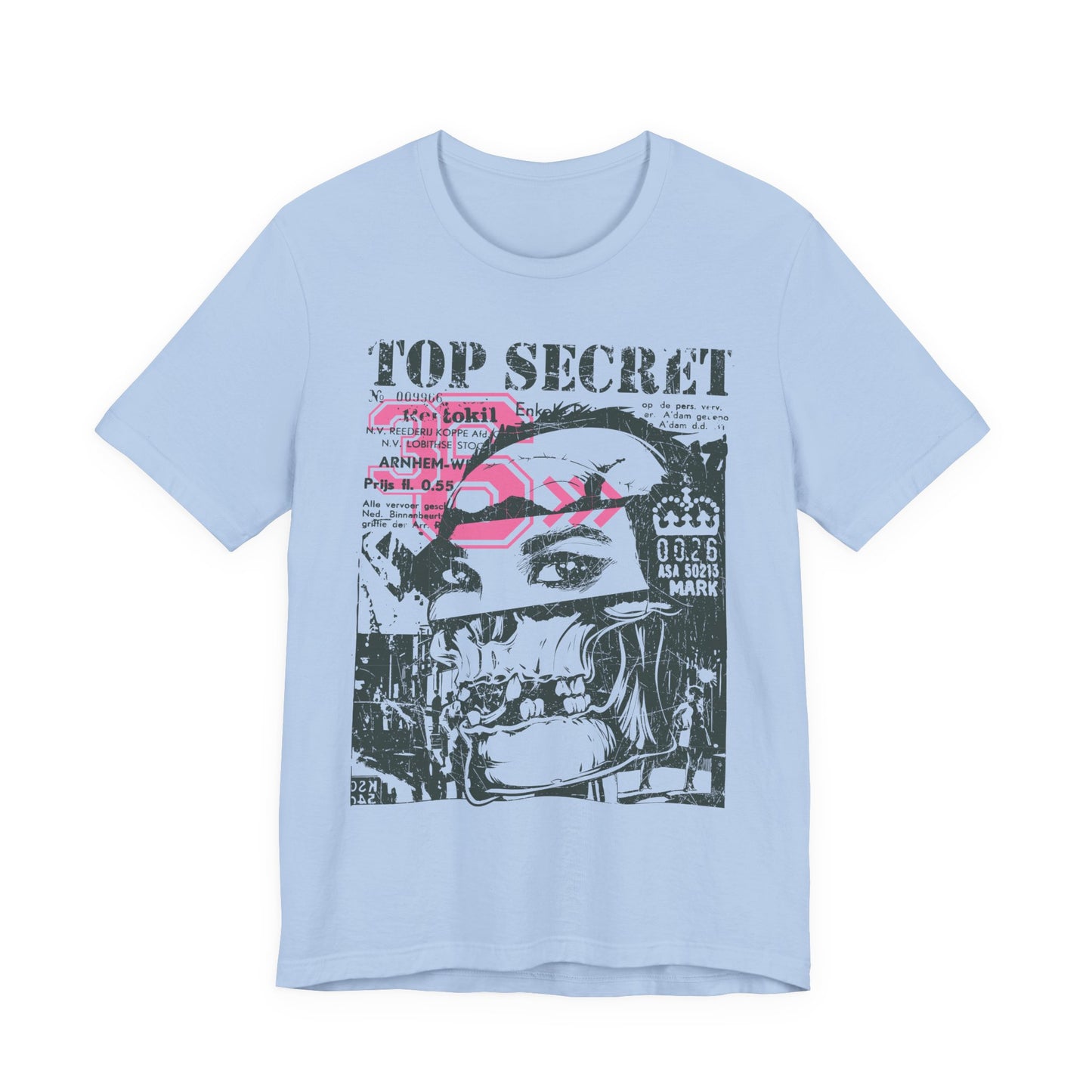 Top Secret Skull Face Tee Grunge Graphic T-Shirt Retro Collage A-6