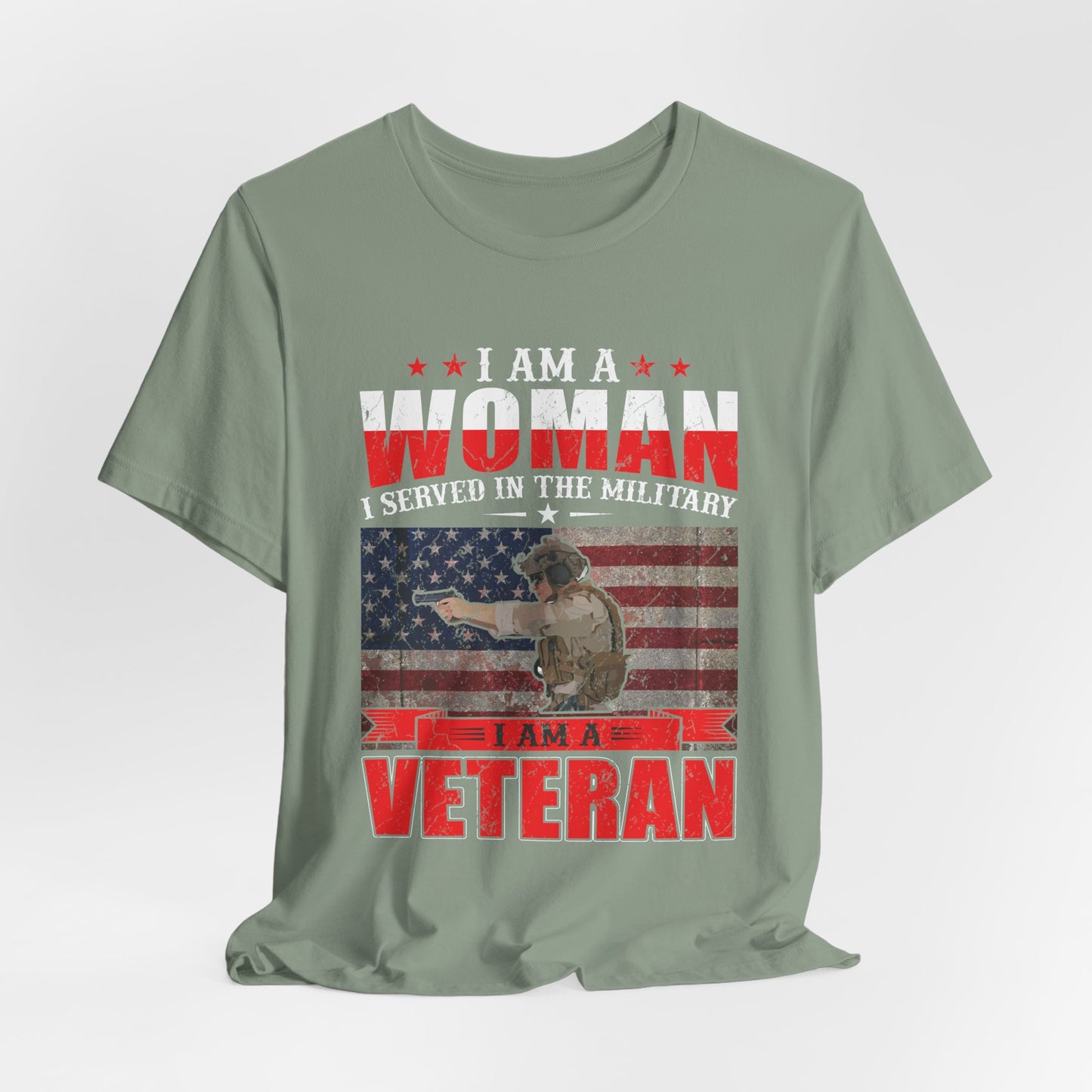 I Am A Woman I Served In The Military Veteran T-Shirt American Flag Unisex Cotton v27