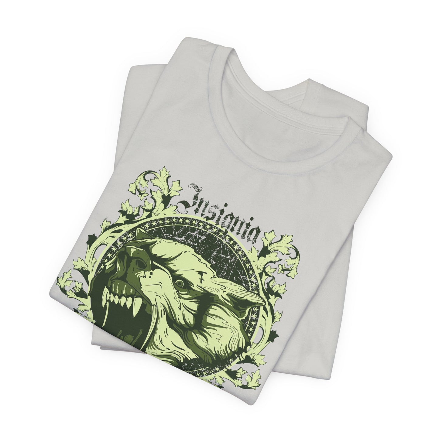 Howling Wolf Skull Tee Gothic Vintage Crest, Green Graphic Shirt Art-54