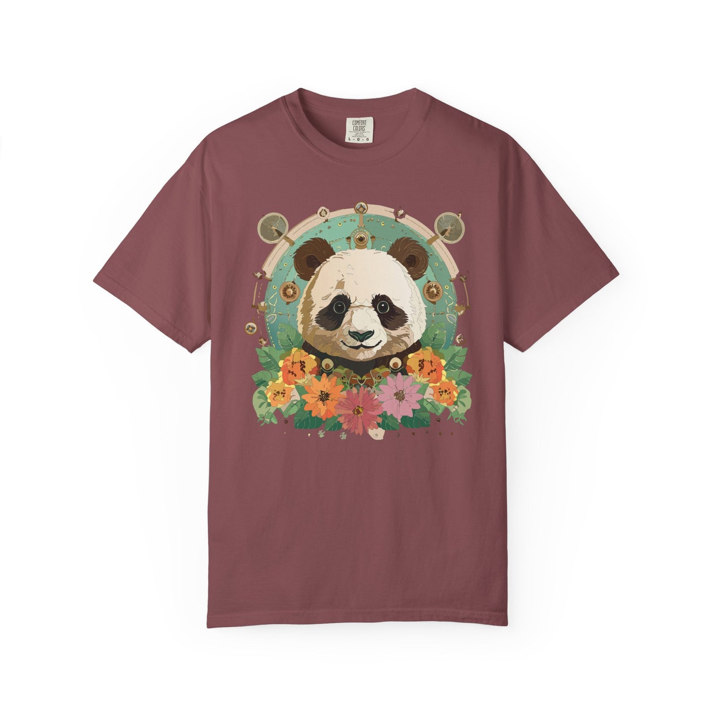 Panda Portrait T-Shirt Unisex Cotton Floral Chinese Graphic Circle Animal Art Tee p3
