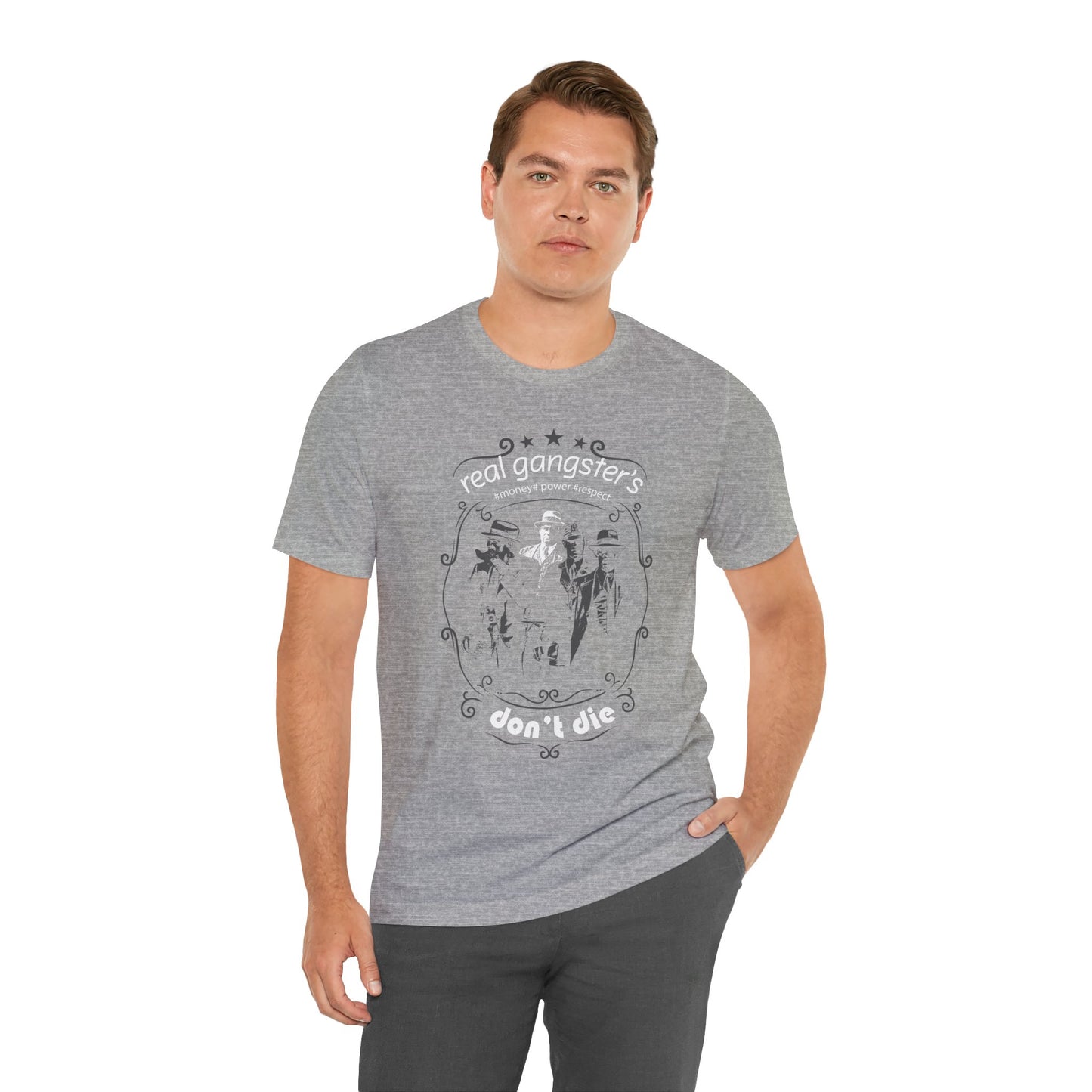 Real Gangsters Don't Die T-Shirt Vintage Outlaw Illustration Retro Biker Tee A-3
