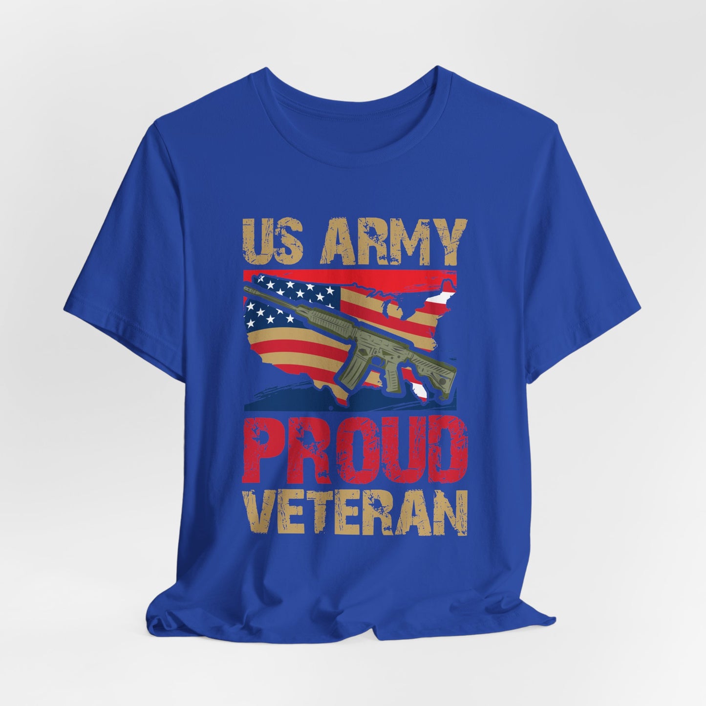 US Army Proud Veteran T-Shirt American Flag Rifle Military Unisex Cotton Tee v17