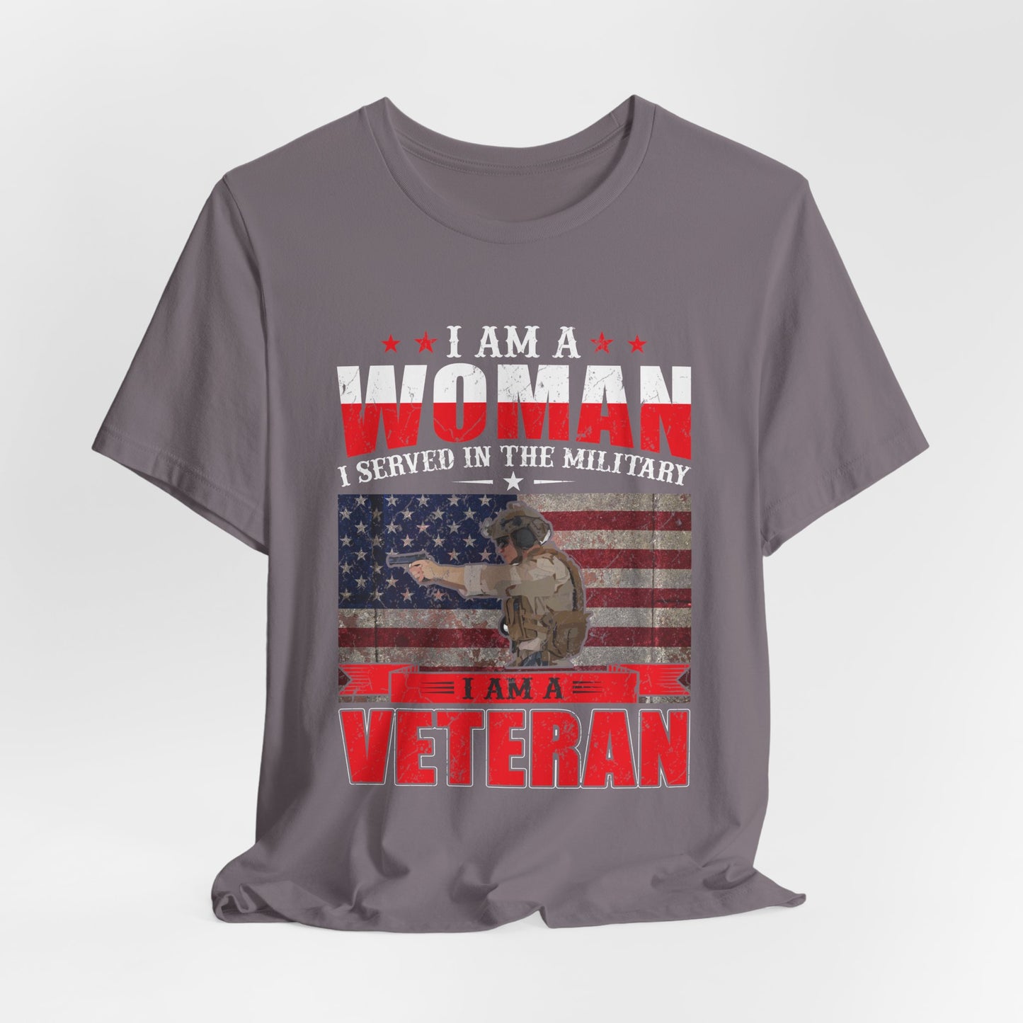 I Am A Woman I Served In The Military Veteran T-Shirt American Flag Unisex Cotton v27