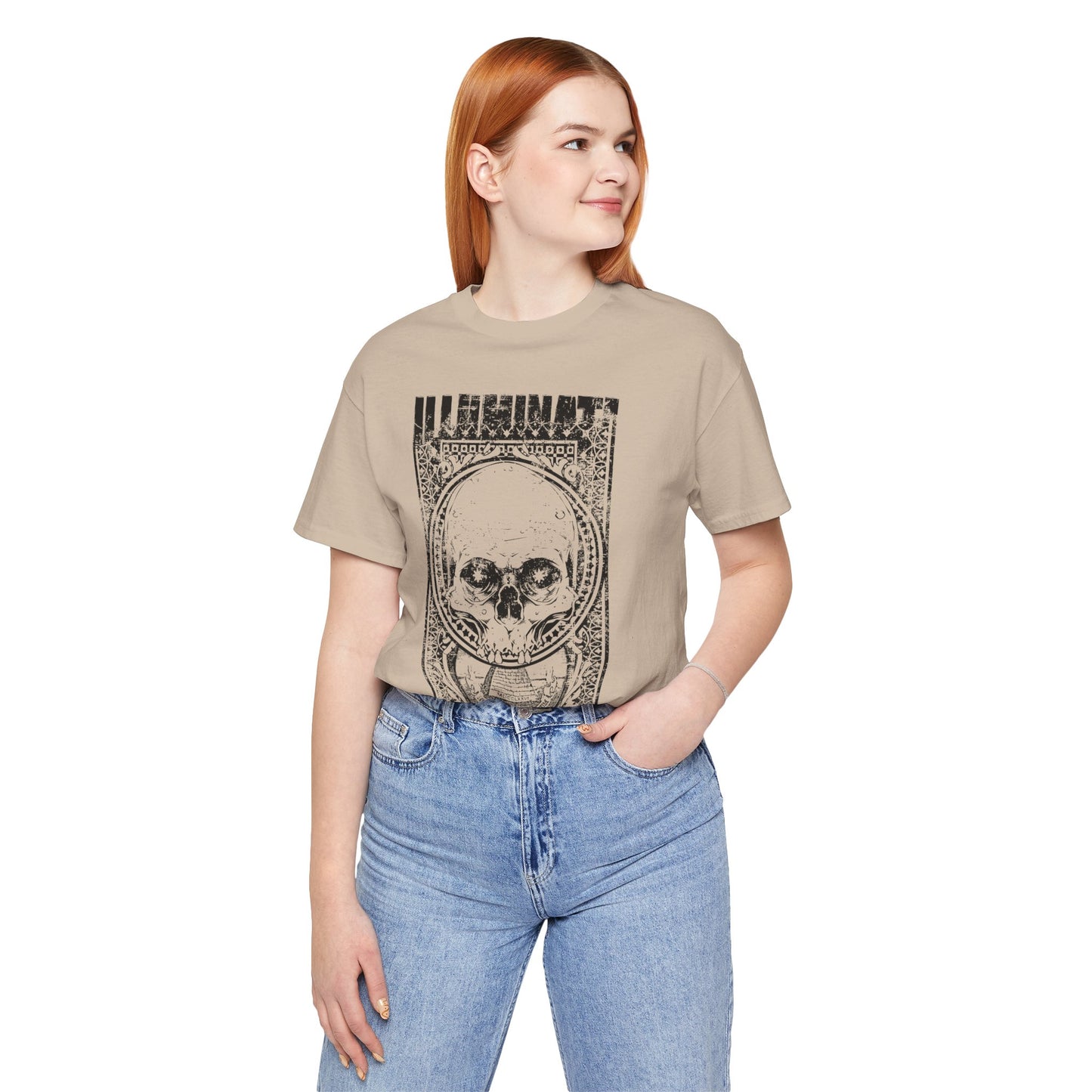 Skull Circle Graphic T-Shirt Vintage Etching Illustration Art Design Tee A-9