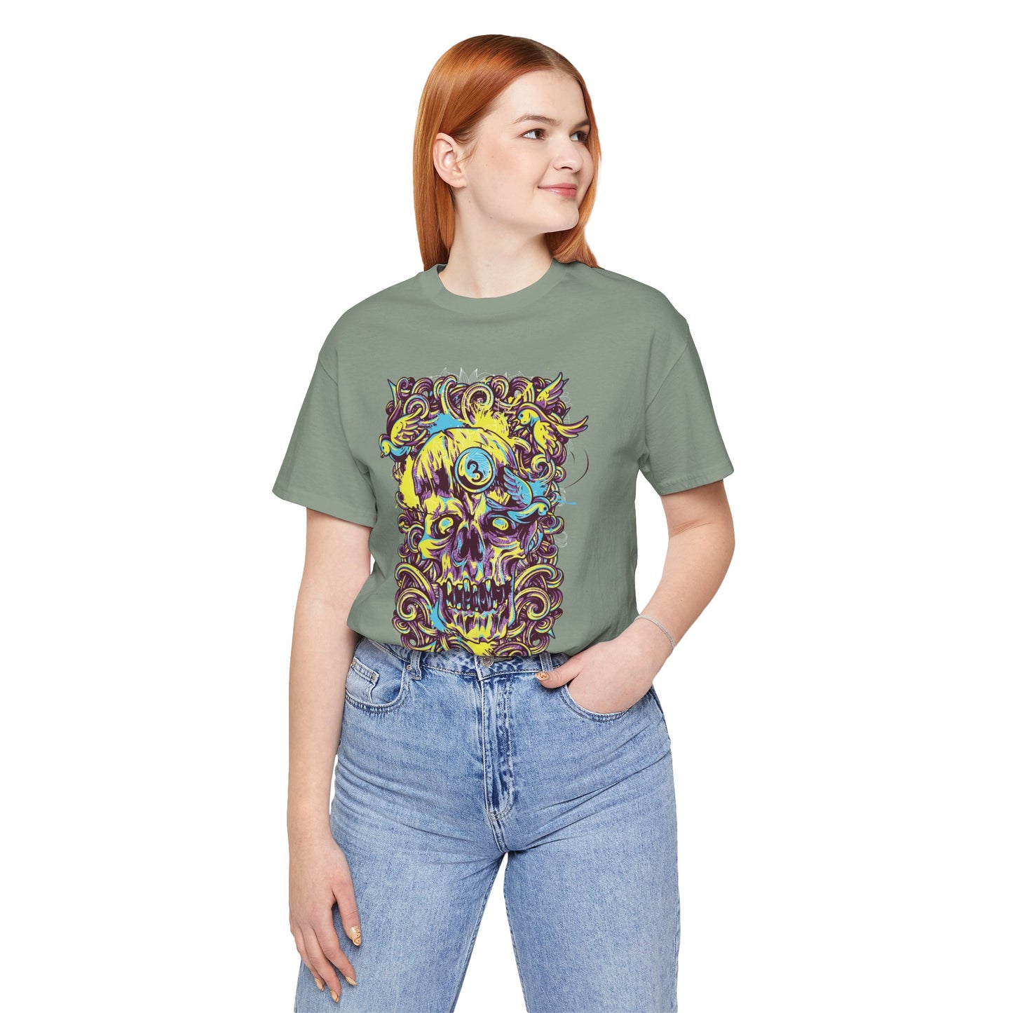Colorful Skull Illustration Graphic Unisex Cotton T-Shirt r41