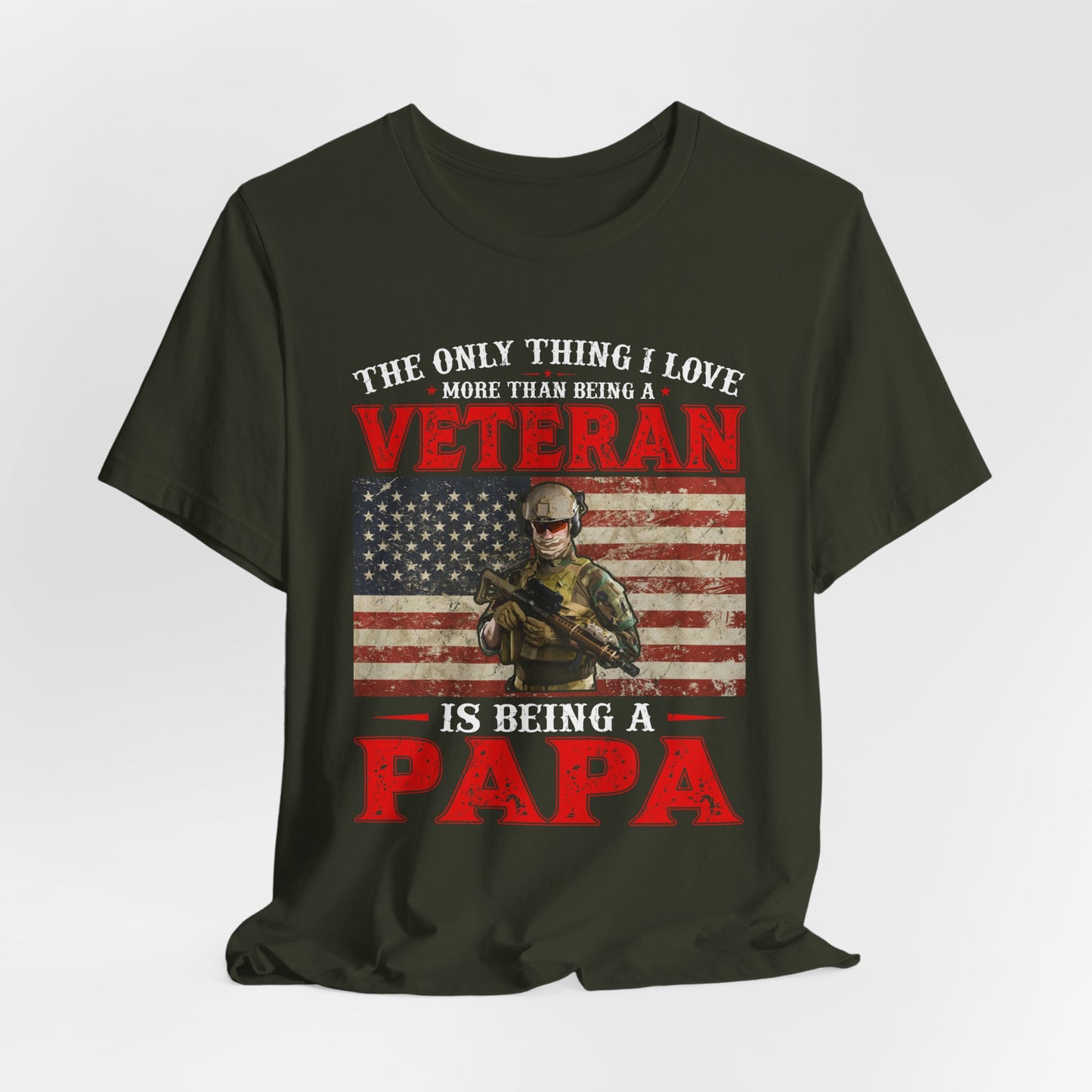 Veteran with American Flag Papa T-Shirt Military Grandpa Unisex Cotton Tee v30