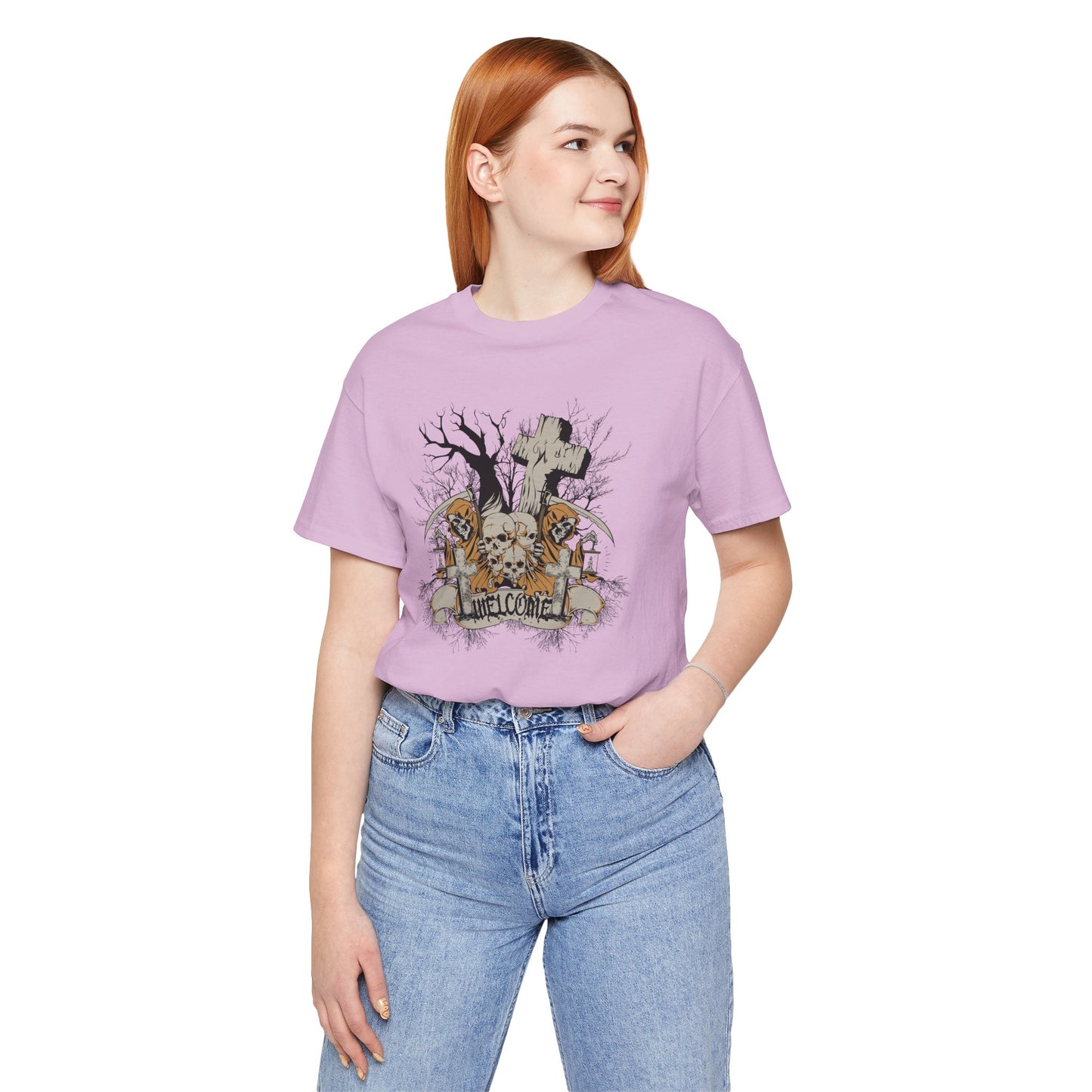 Skull Halloween Graphic Design Unisex Cotton T-Shirt Art-50