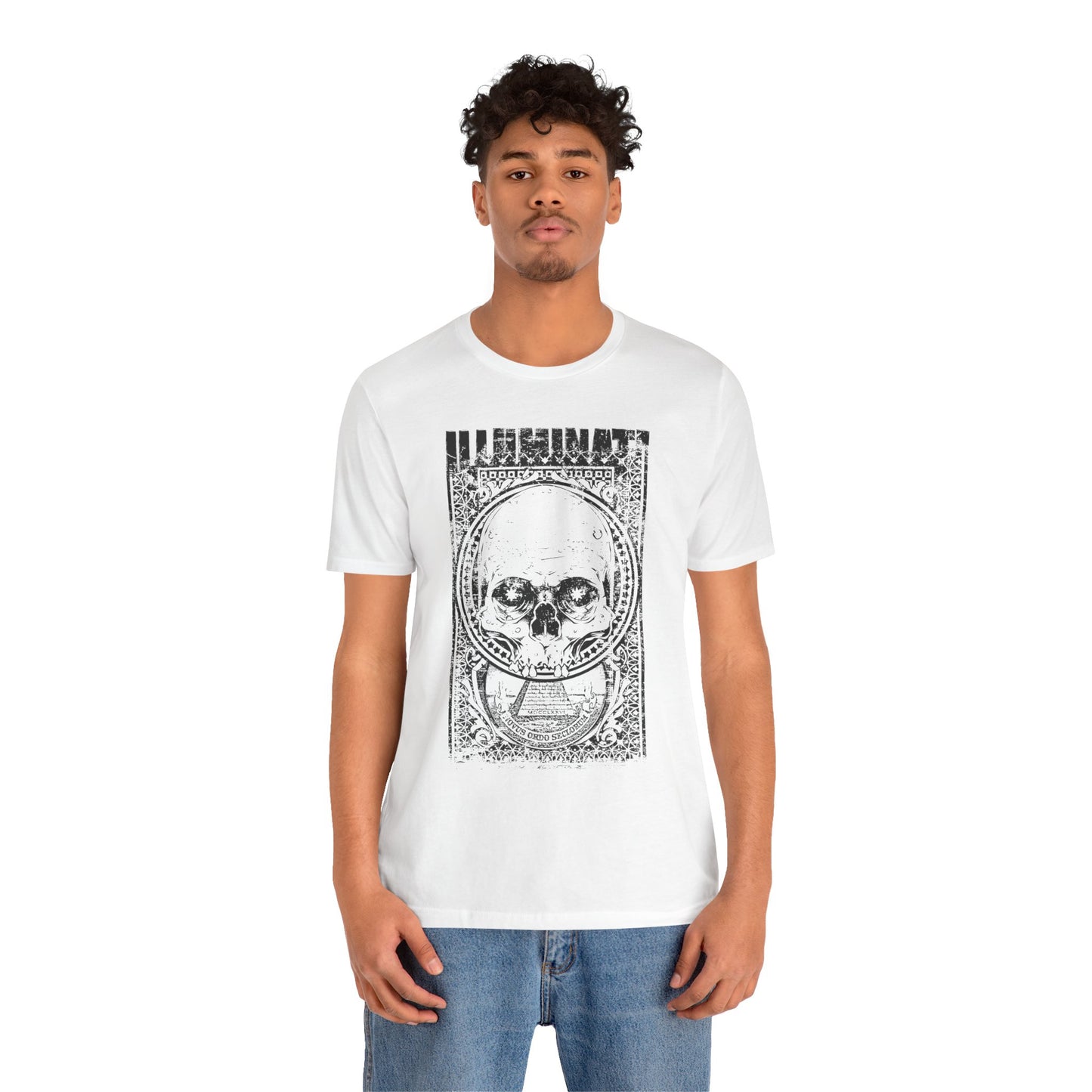 Skull Circle Graphic T-Shirt Vintage Etching Illustration Art Design Tee A-9