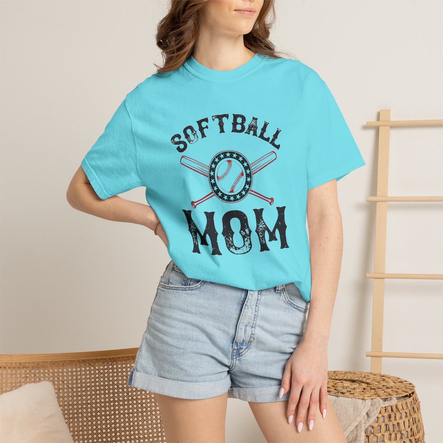 Softball Mom T-shirt Mother Day Mama Tee Unisex Comfort Colors Garment-Dyed Cotton h92