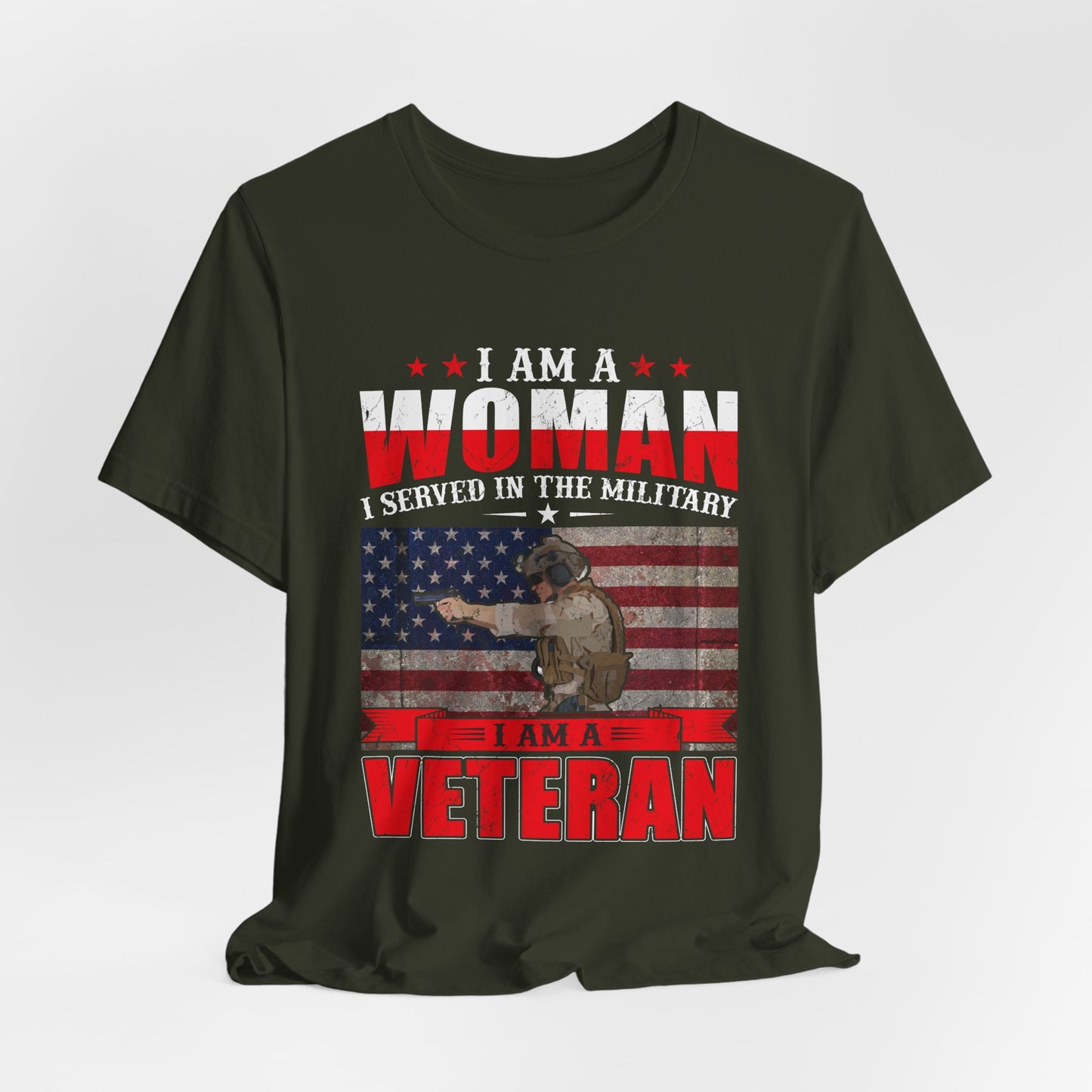 I Am A Woman I Served In The Military Veteran T-Shirt American Flag Unisex Cotton v27