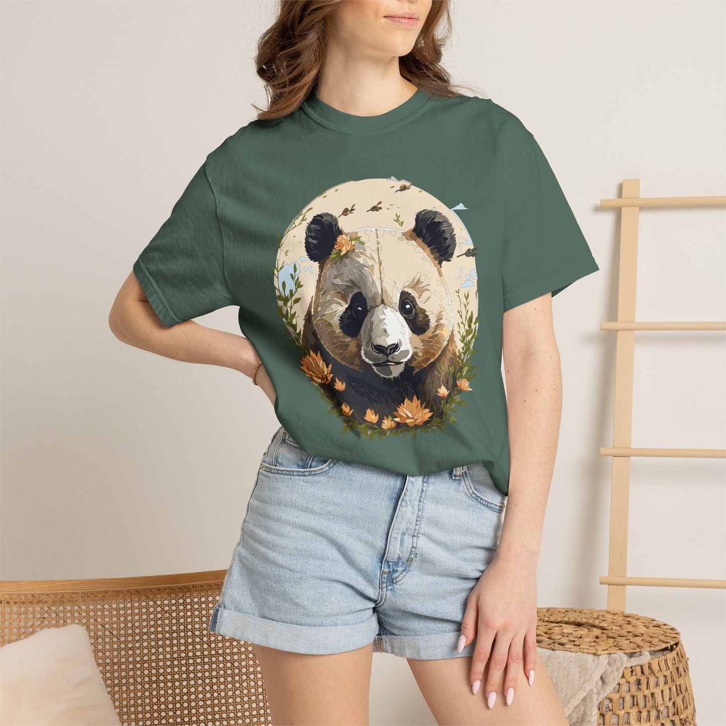 Panda Portrait T-Shirt Unisex Cotton Floral Meadow Circle Animal Art Tee p9