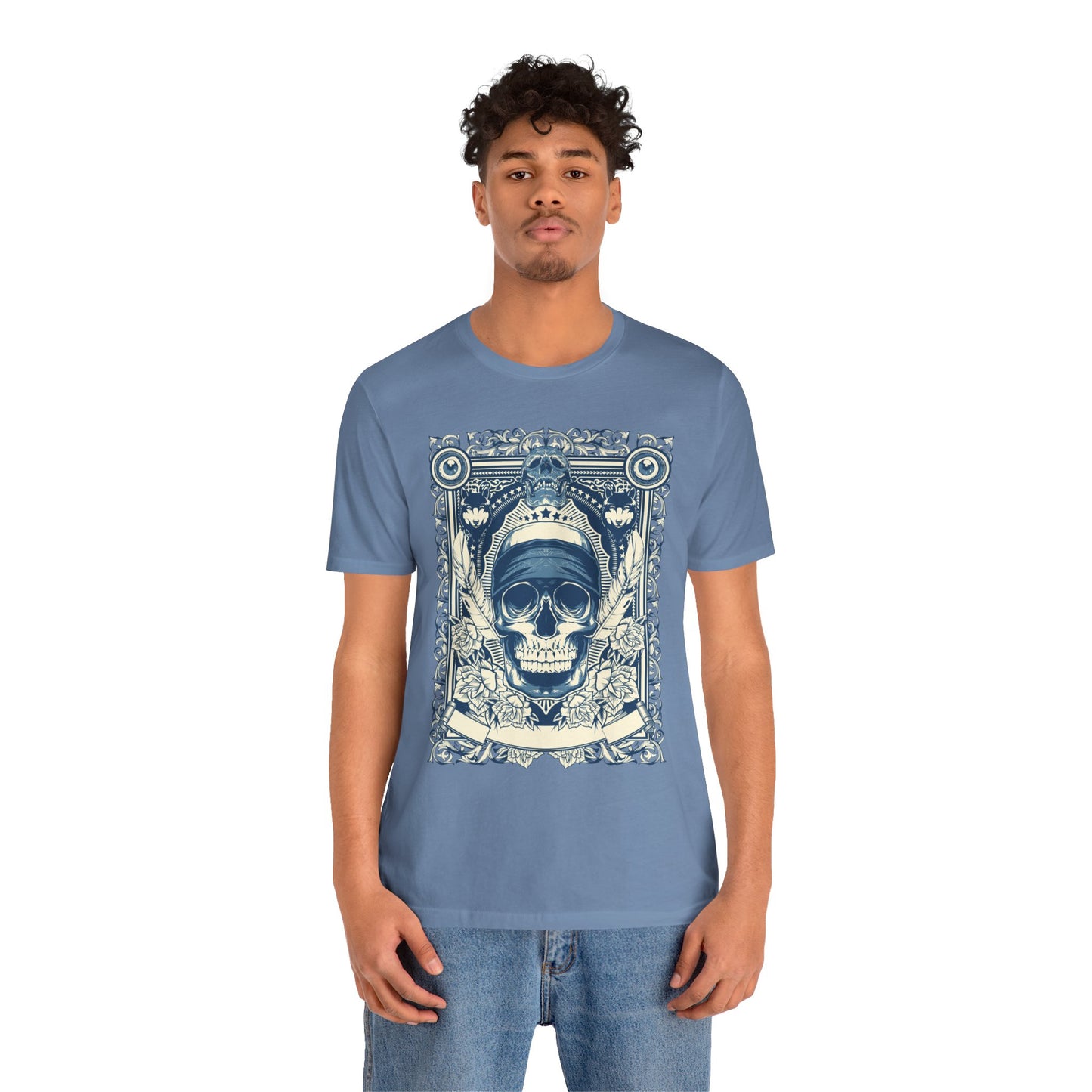 Skull Crown Graphic Tee Vintage Ornate Skull Illustration Rock Band T-Shirt