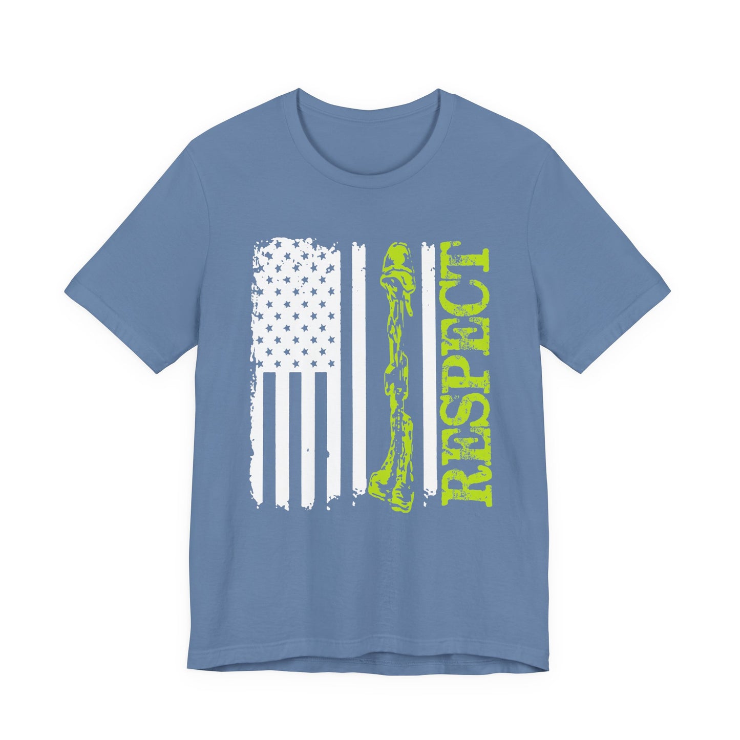 Respect Flag Rifle T-Shirt American Flag, Rifle Silhouette Military Tribute Unisex Cotton v57