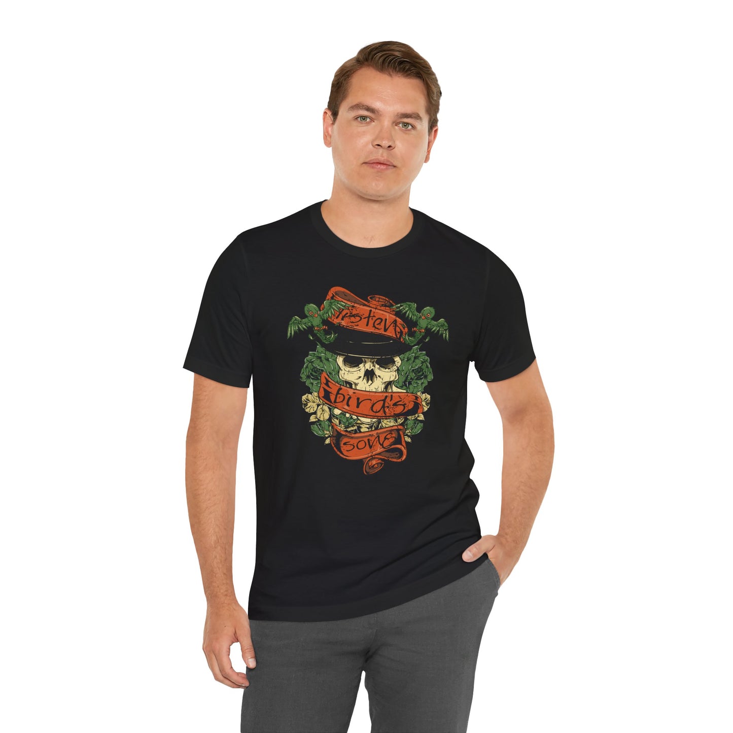 Skull Floral Tattoo Style Graphic Design Unisex Cotton T-Shirt Art-38