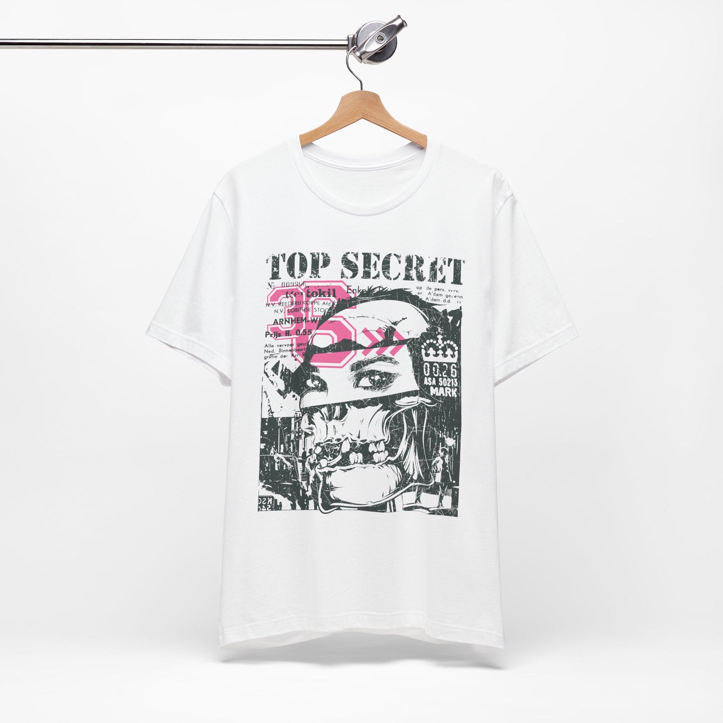Top Secret Skull Face Tee Grunge Graphic T-Shirt Retro Collage A-6