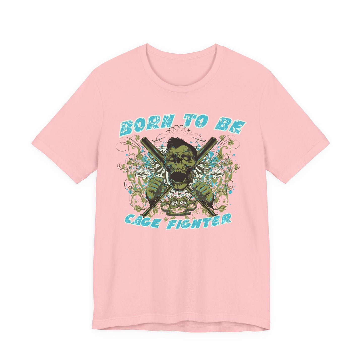 Born To Be Cage Fighter Tee Skull Crossed Knives Graphic T-Shirt