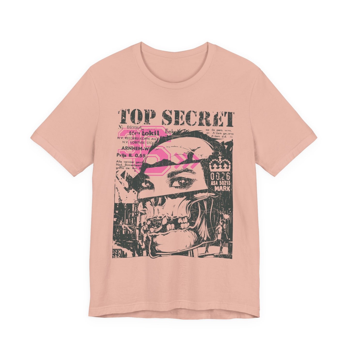 Top Secret Skull Face Tee Grunge Graphic T-Shirt Retro Collage A-6