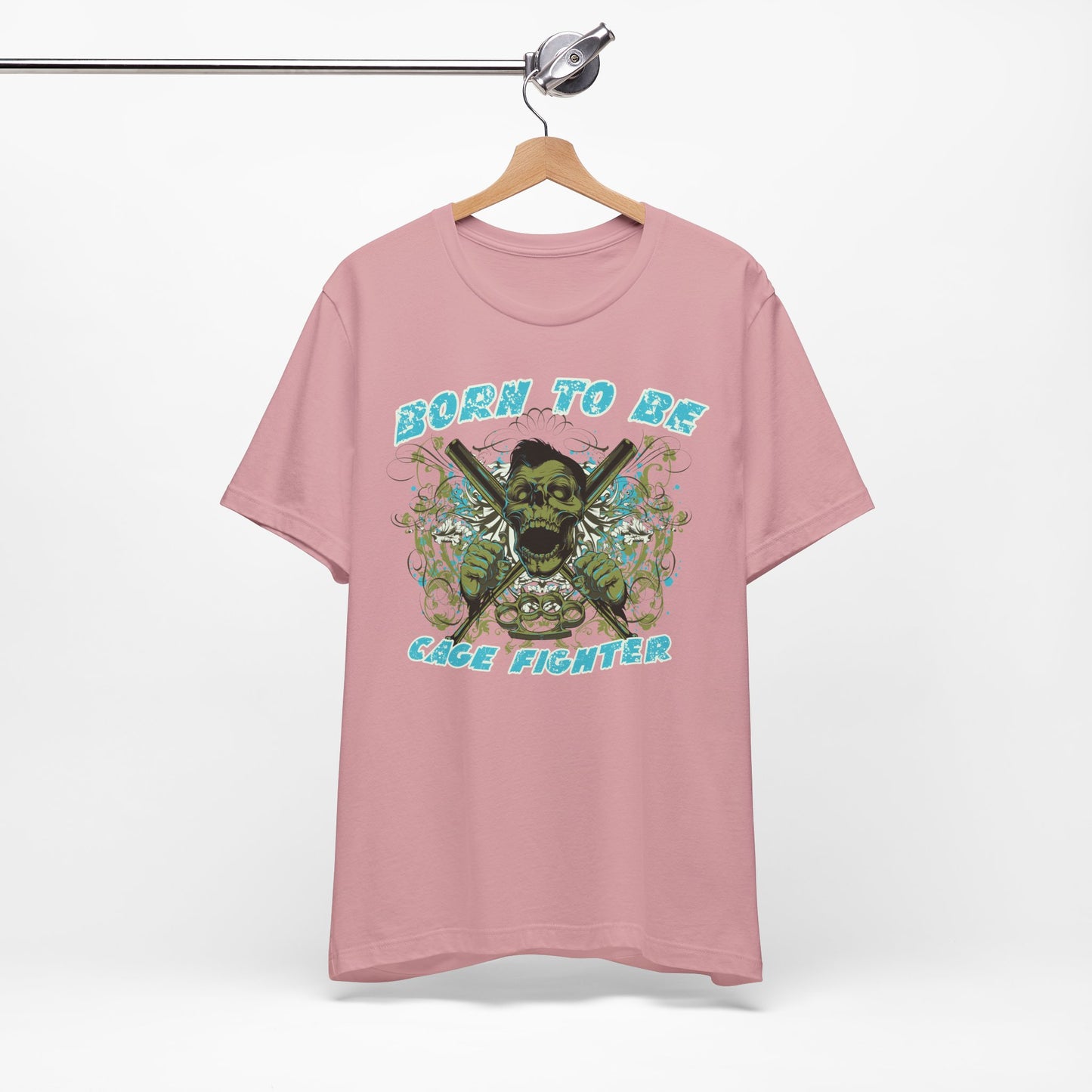 Born To Be Cage Fighter Tee Skull Crossed Knives Graphic T-Shirt