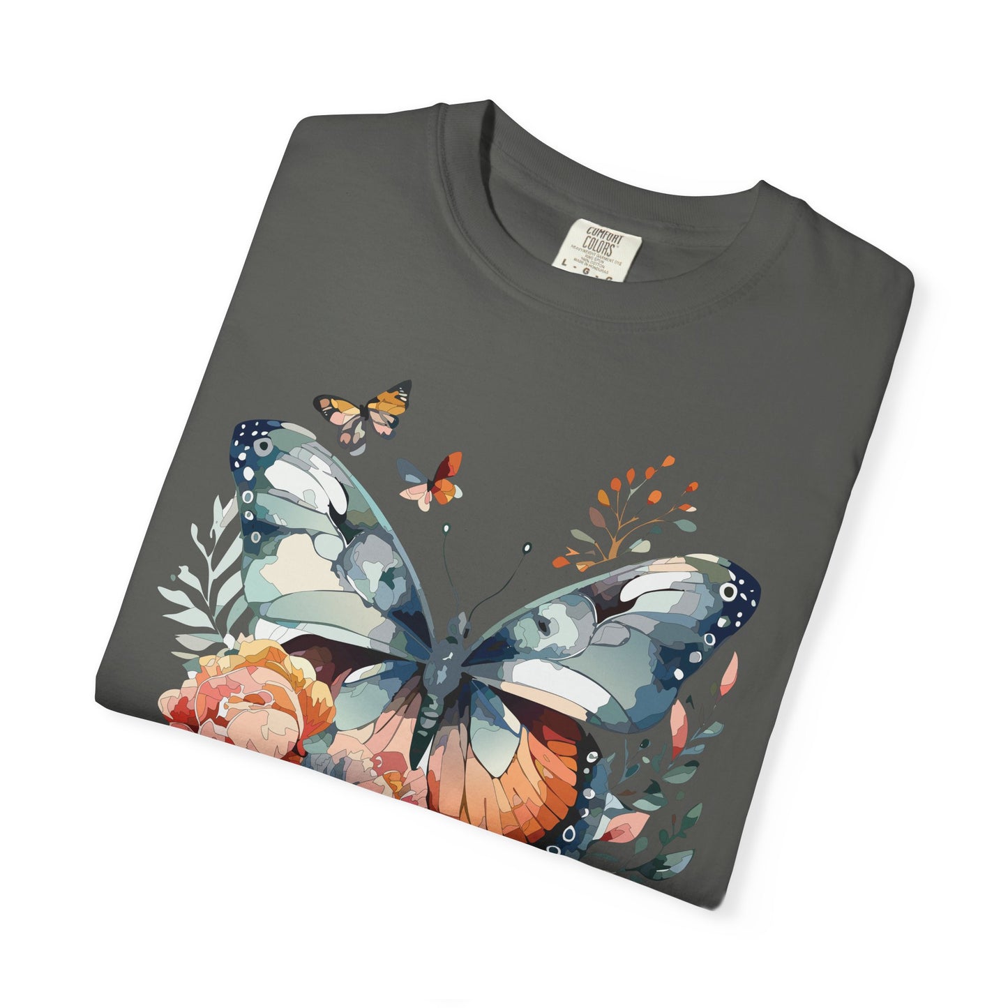 Butterfly Floral Print T-Shirt Botanical Design Unisex Heavy Cotton Tee b1