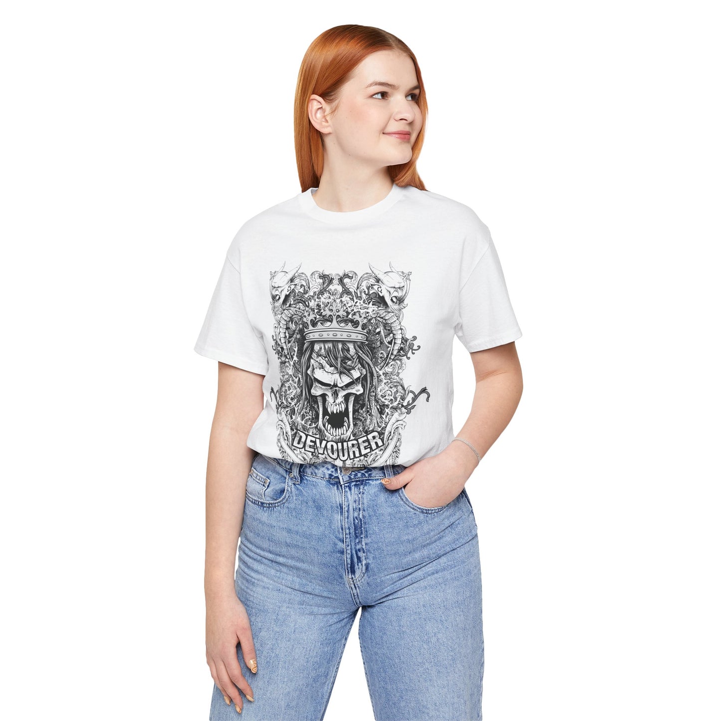 Gothic Skull Illustration Graphic Unisex Cotton T-Shirt r13