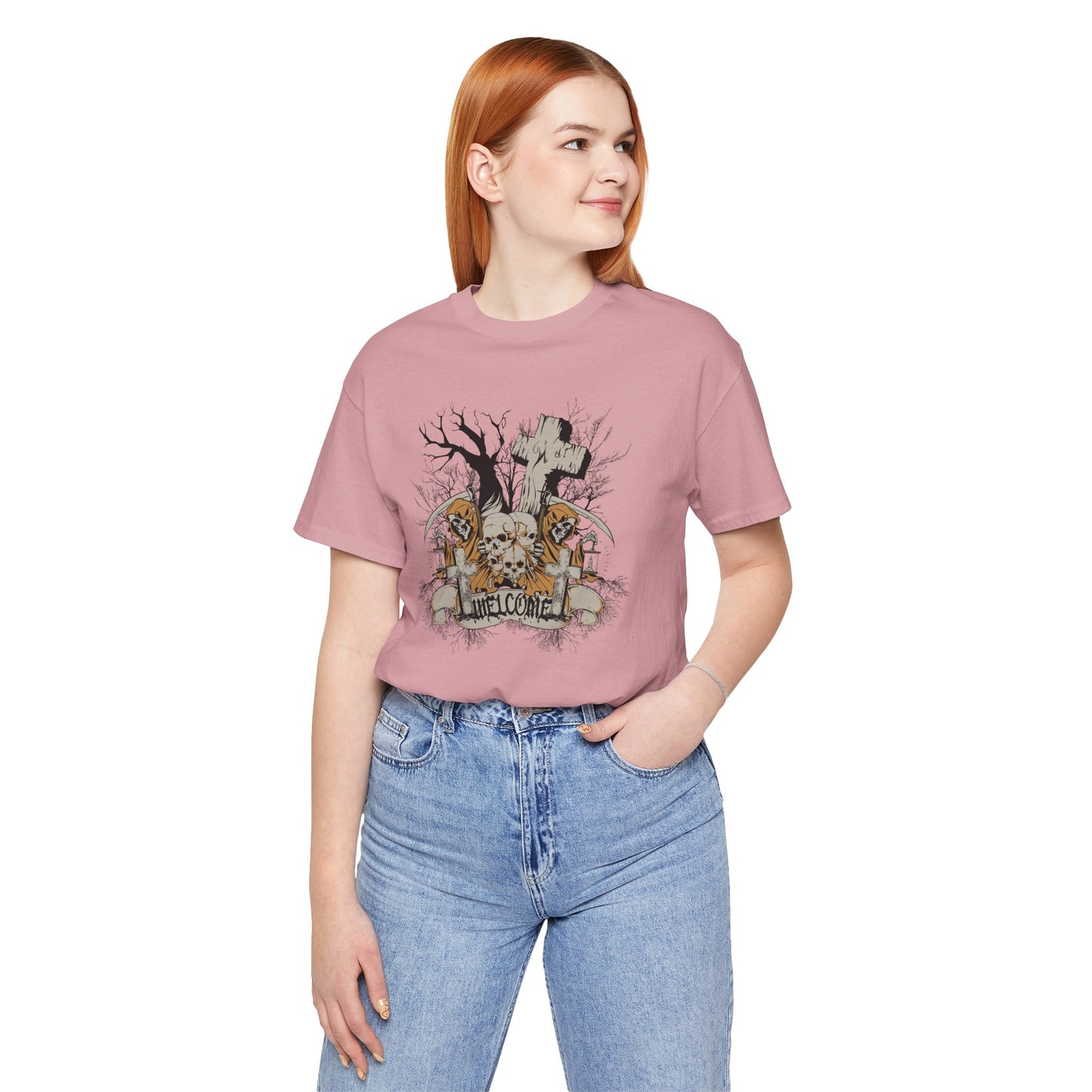 Skull Halloween Graphic Design Unisex Cotton T-Shirt Art-50