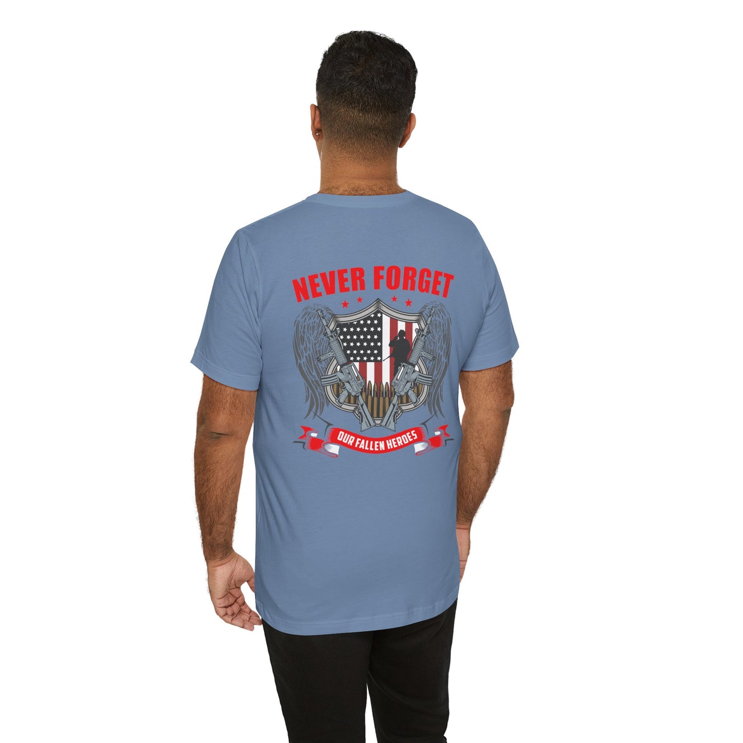 Never Forget Our Fallen Heroes T-Shirt American Flag Shield Eagles Unisex Cotton v39