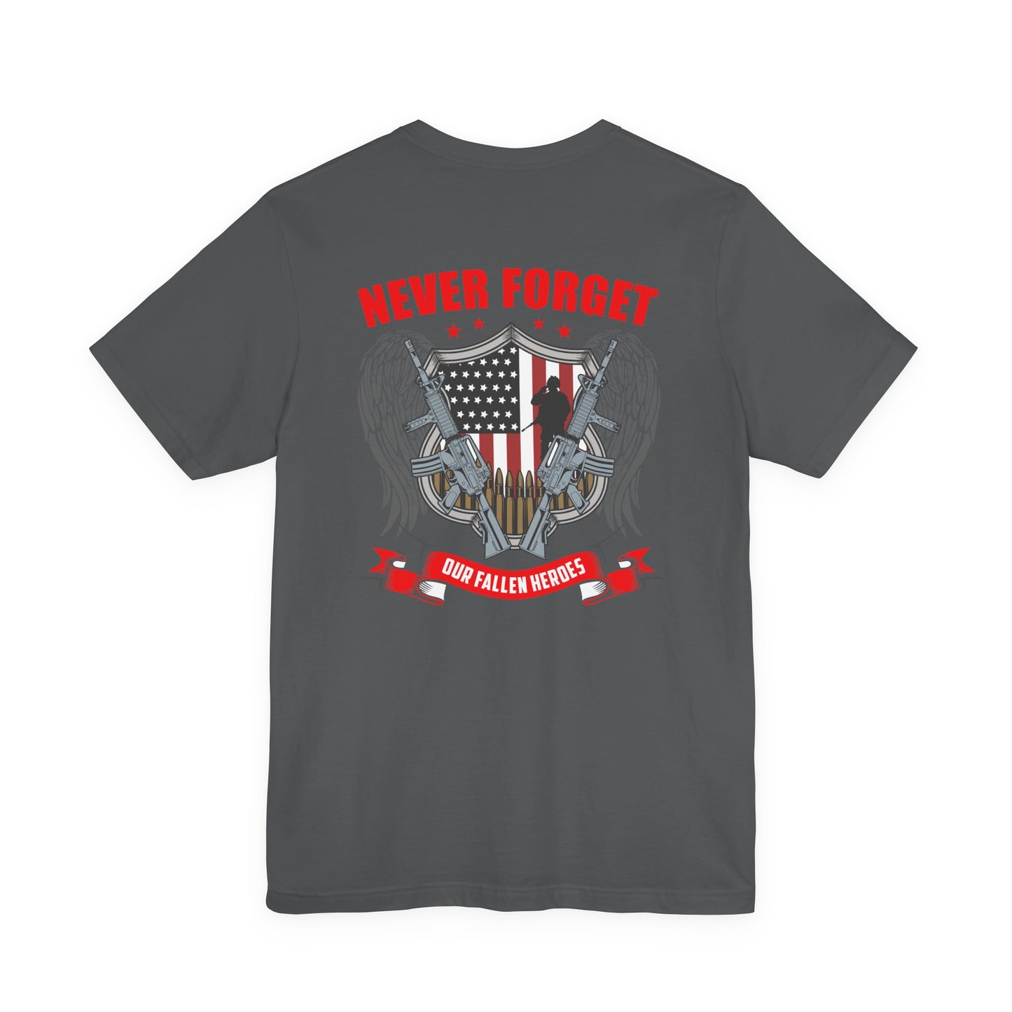 Never Forget Our Fallen Heroes T-Shirt American Flag Shield Eagles Unisex Cotton v39