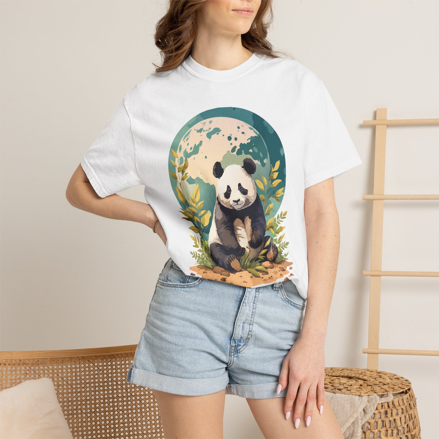 Panda Portrait T-Shirt Unisex Cotton Floral Chinese Graphic Circle Animal Art Tee pp6