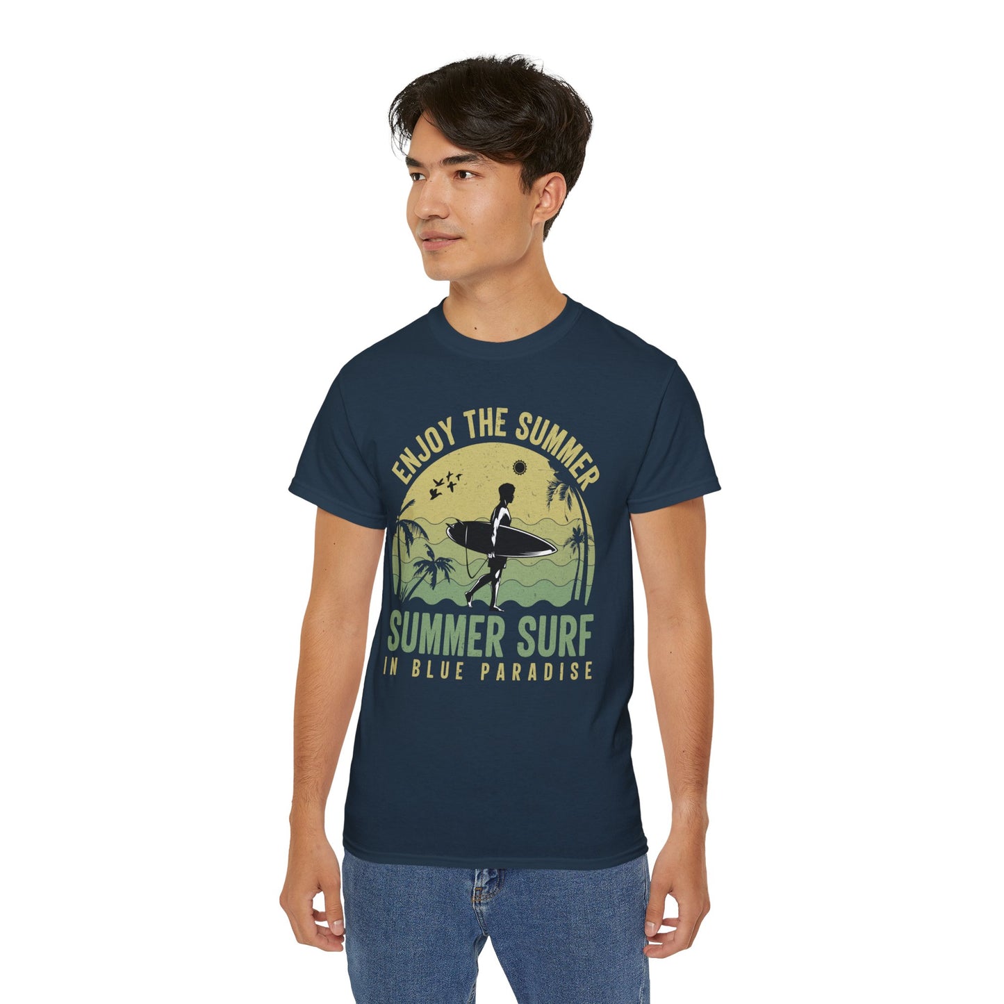 Summer Surf T-Shirt, Summer Design Shirts T-Shirt, Gildan 2000 Art Design T-Shirt, 100 Cotton T-Shirt with Art Design -SD-7