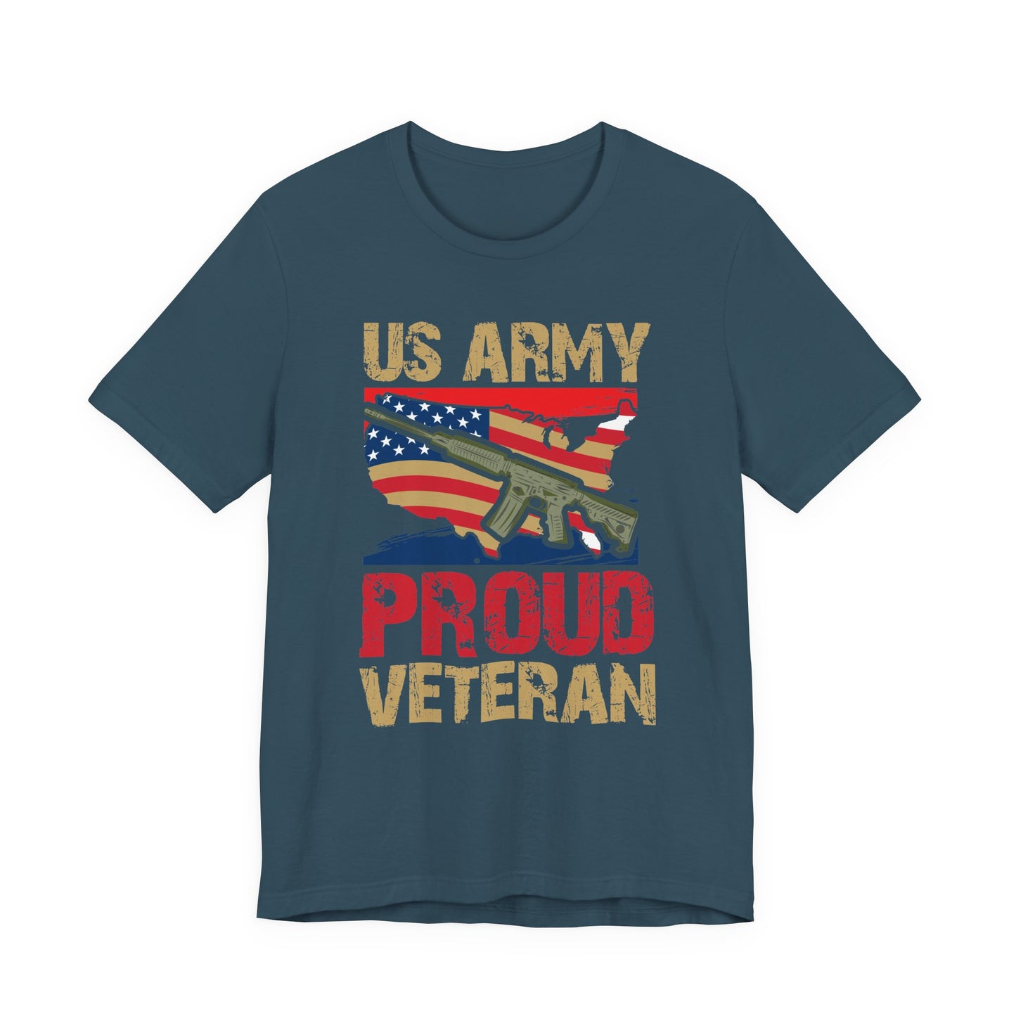 US Army Proud Veteran T-Shirt American Flag Rifle Military Unisex Cotton Tee v17