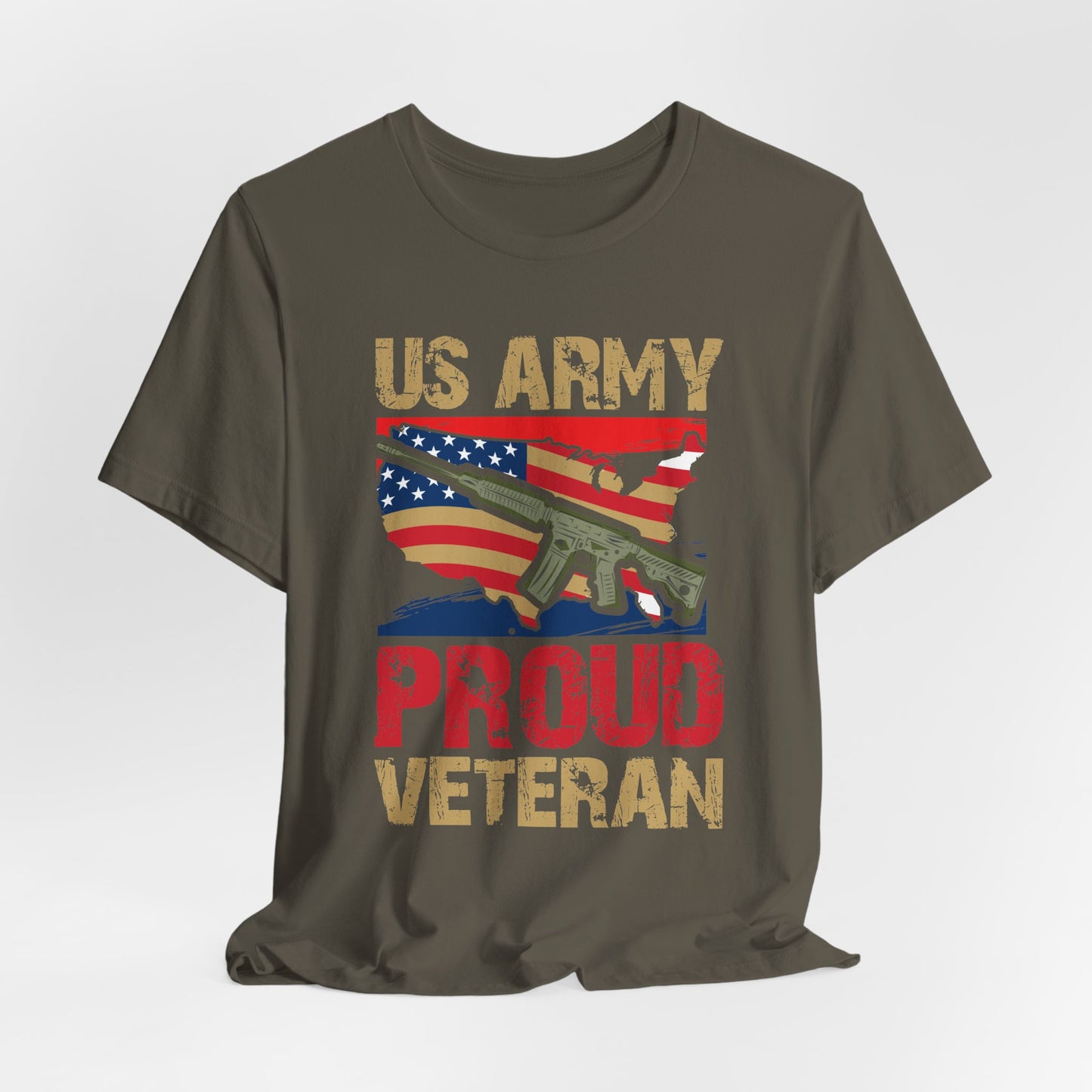 US Army Proud Veteran T-Shirt American Flag Rifle Military Unisex Cotton Tee v17