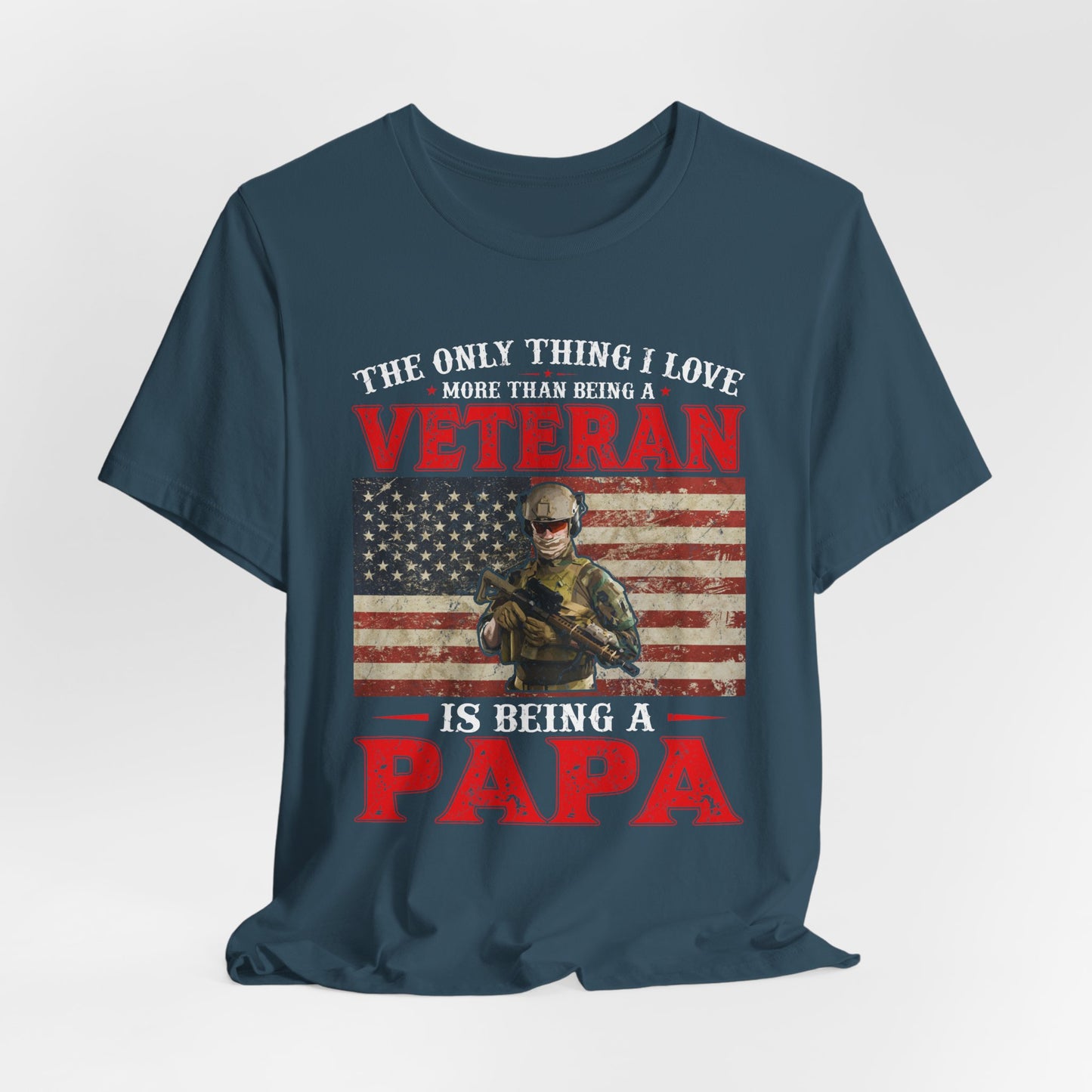Veteran with American Flag Papa T-Shirt Military Grandpa Unisex Cotton Tee v30