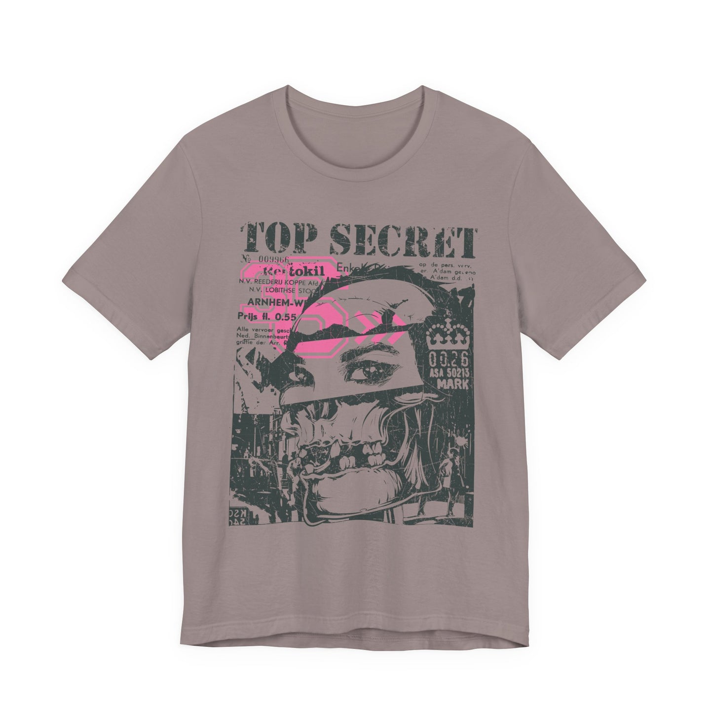 Top Secret Skull Face Tee Grunge Graphic T-Shirt Retro Collage A-6