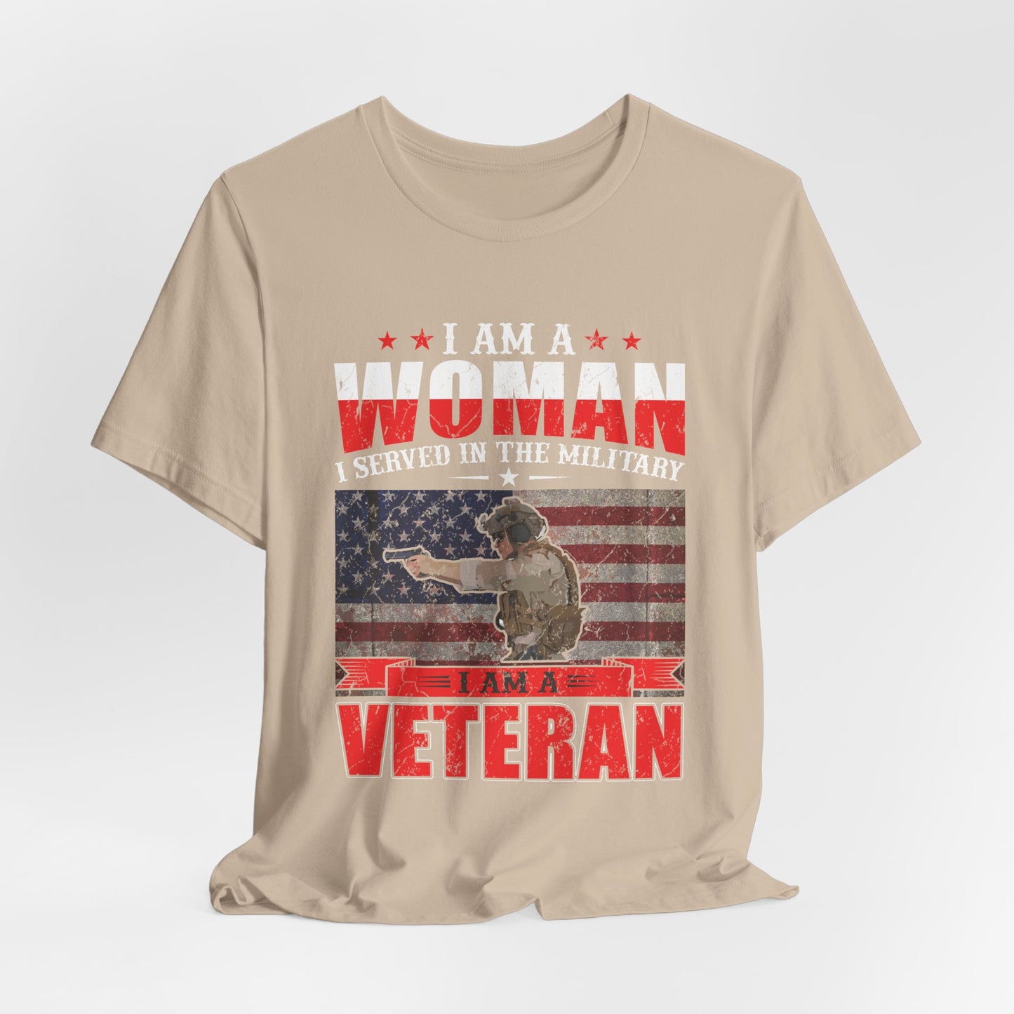 I Am A Woman I Served In The Military Veteran T-Shirt American Flag Unisex Cotton v27