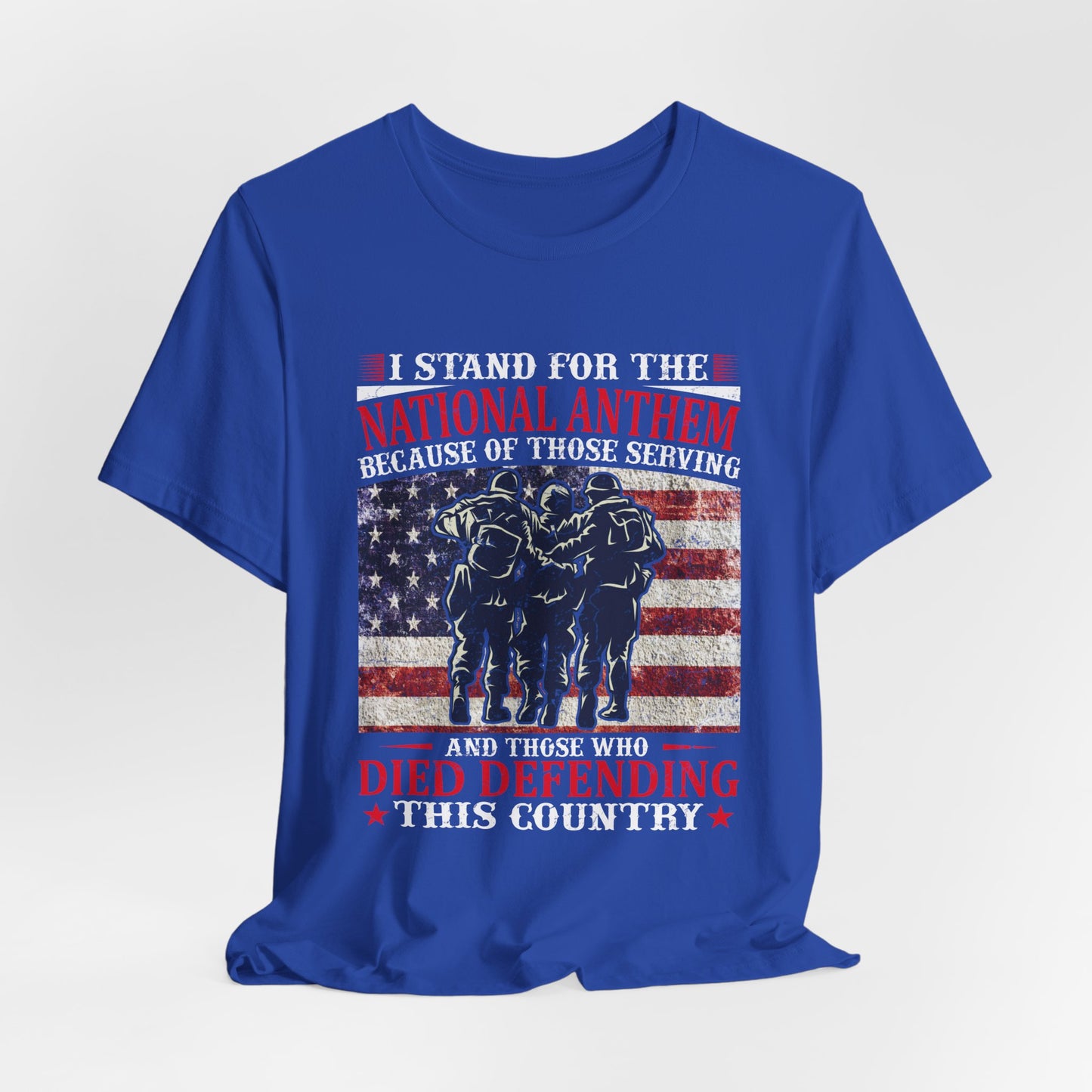 I Stand For The National Anthem military tribute T-Shirt American flag soldiers Unisex Cotton v36