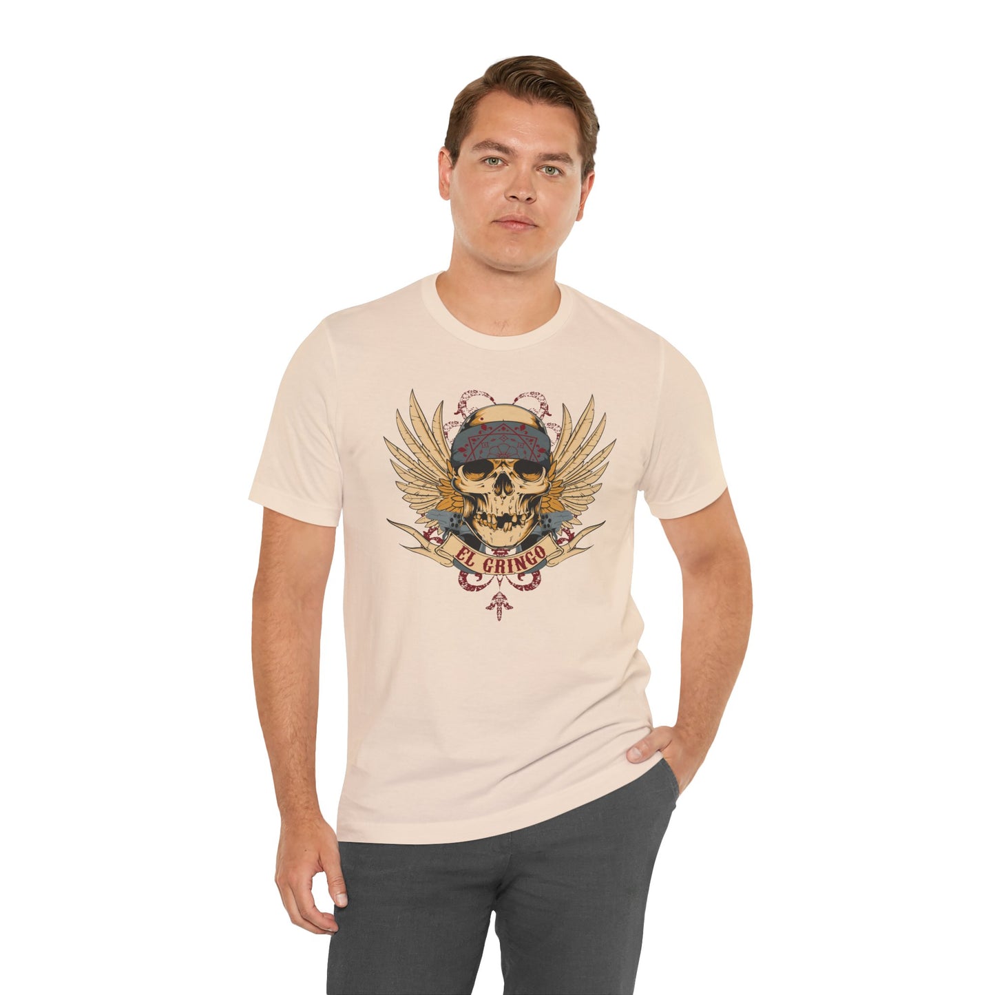 El Gringo Skull with Wings T-Shirt Vintage Tattoo Style Art-53