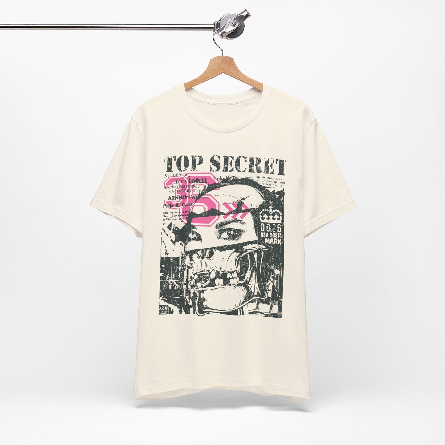Top Secret Skull Face Tee Grunge Graphic T-Shirt Retro Collage A-6