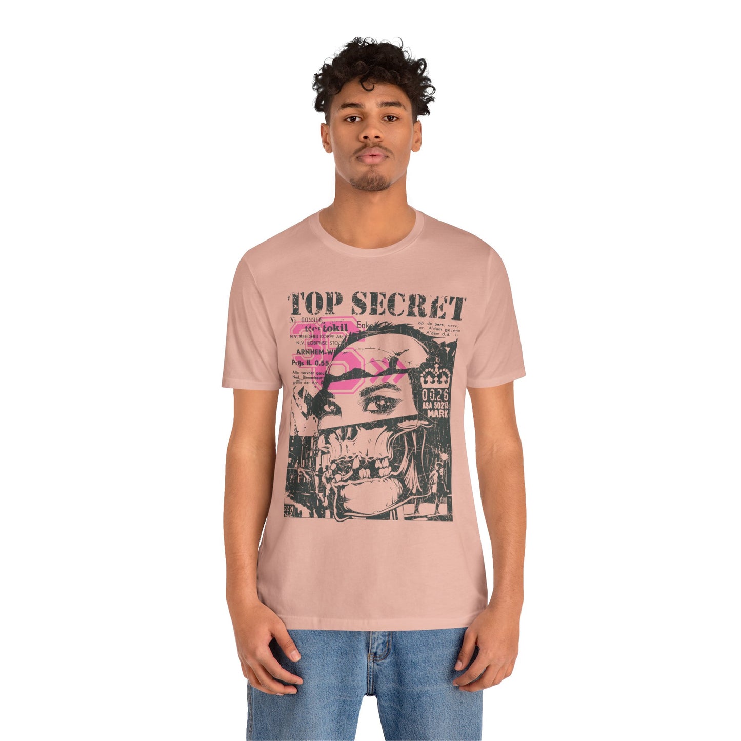 Top Secret Skull Face Tee Grunge Graphic T-Shirt Retro Collage A-6